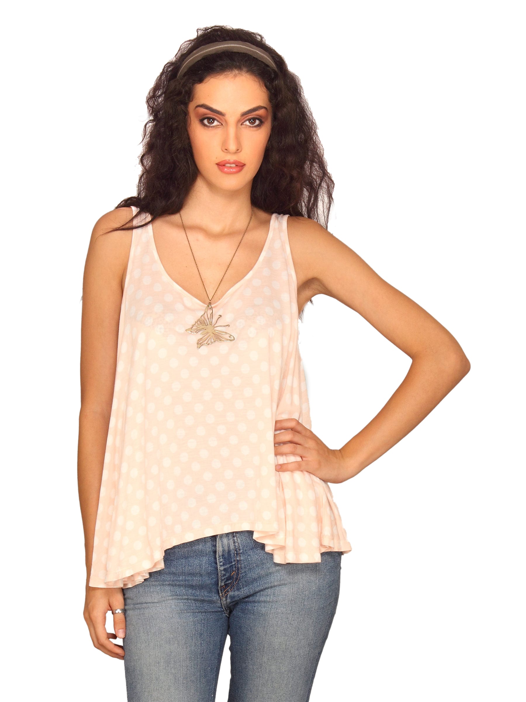 Forever New Women Peach With Polka Dots Top