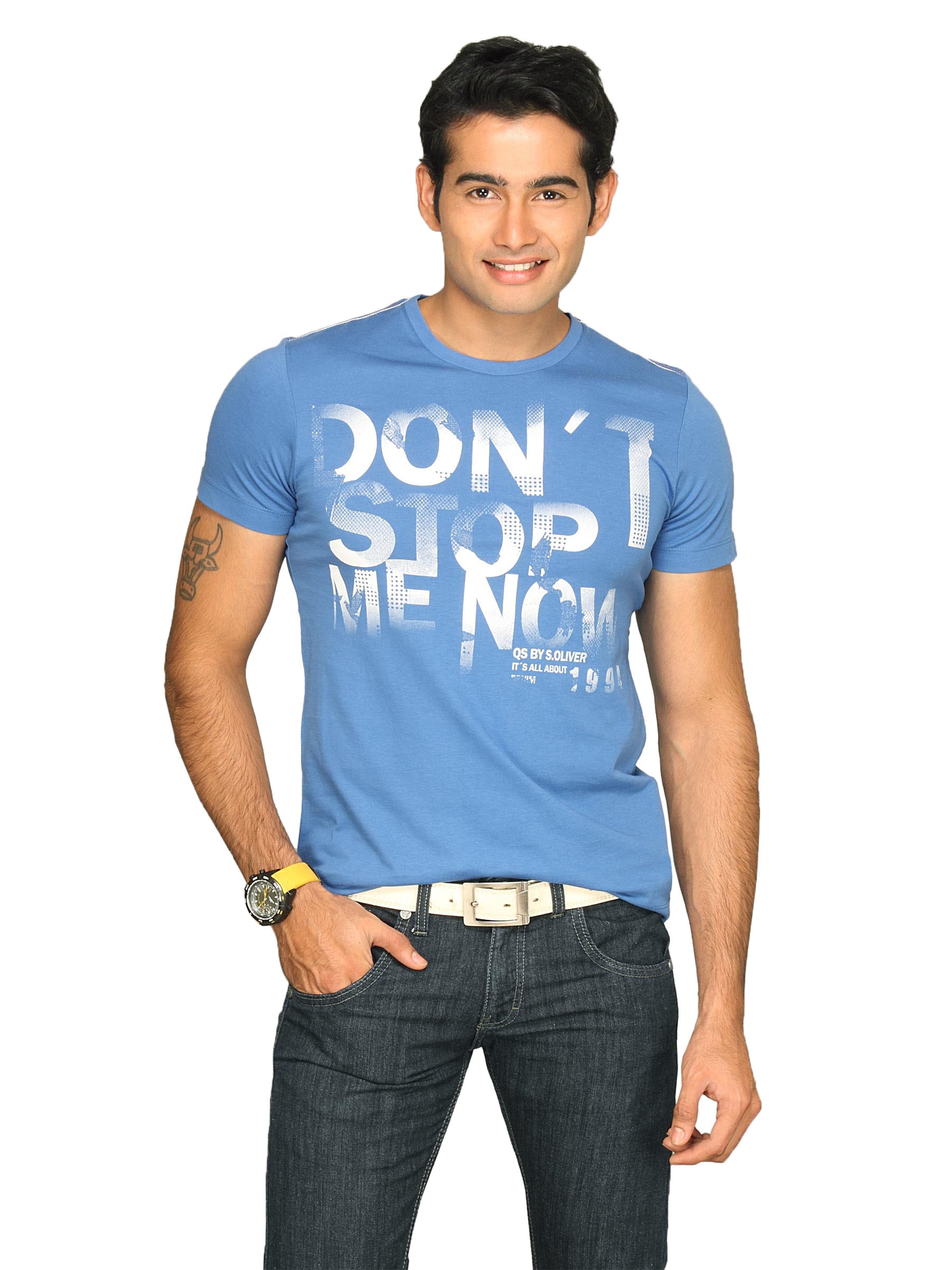 s.Oliver Men's Dont Stop Me Now Blue T-shirt