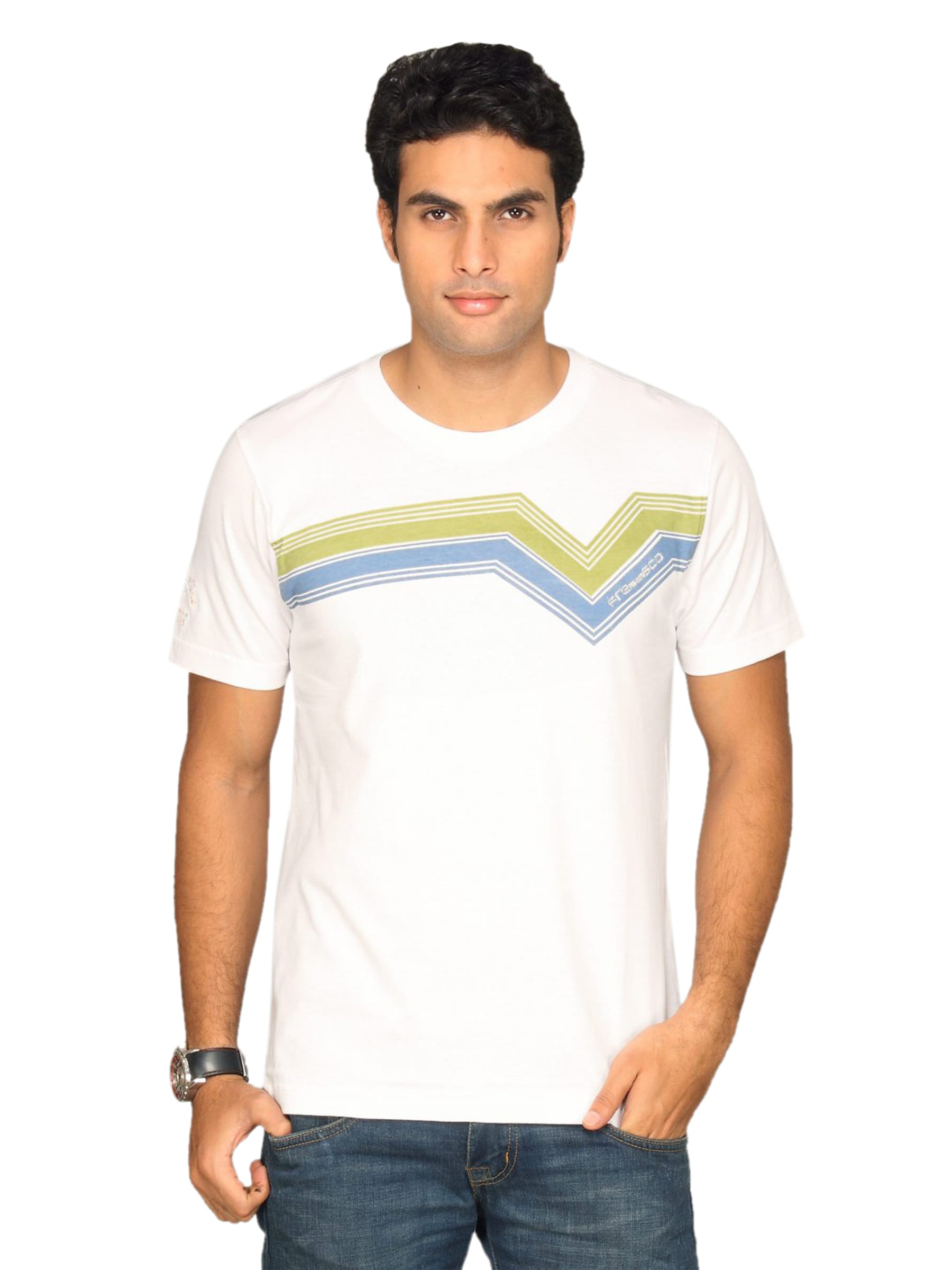 Classic Polo Men's White With Green Grey Stripes T-shirt