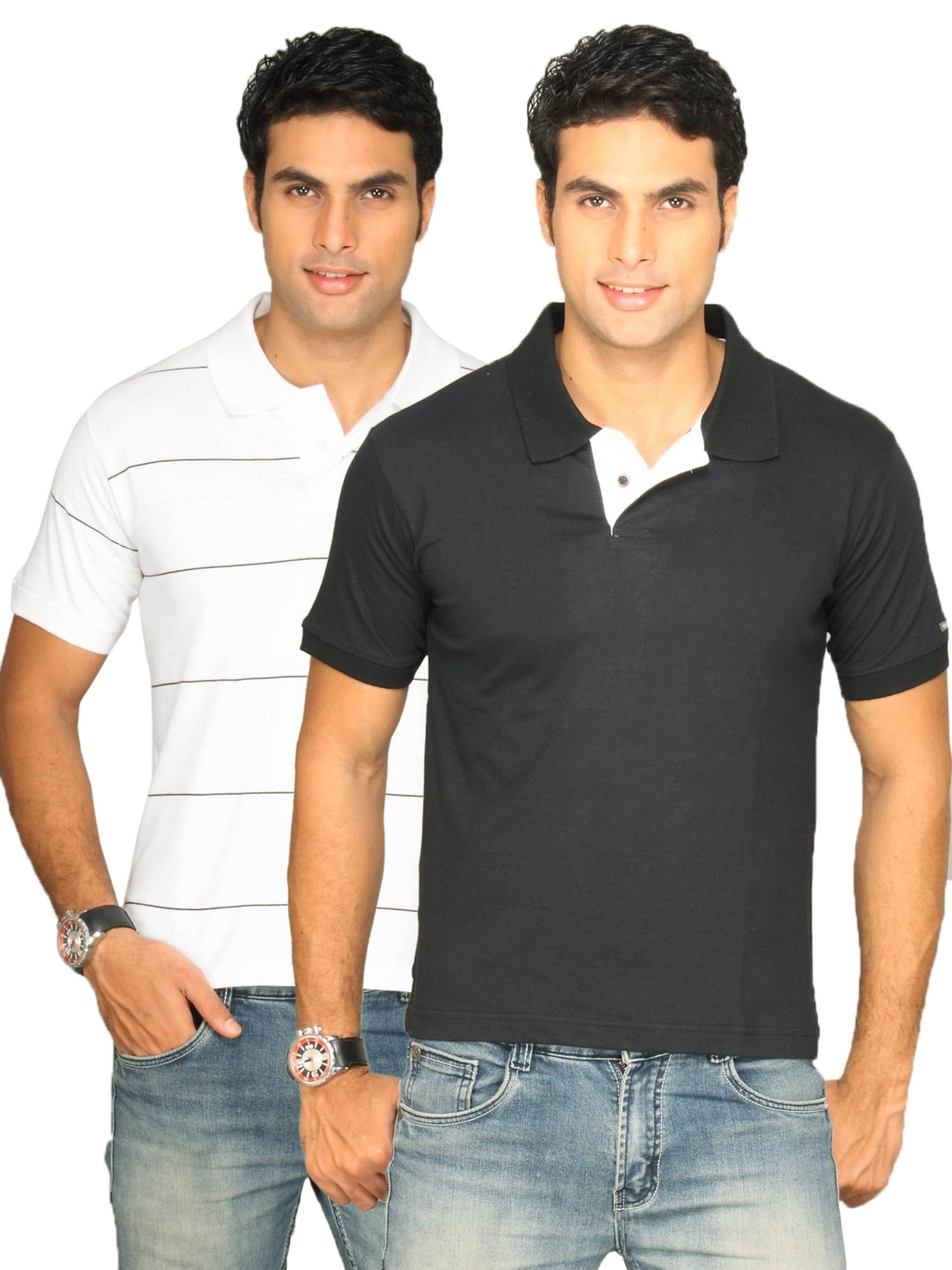 Classic Polo Men's Combo Pack of 2 Black And White T-shirt