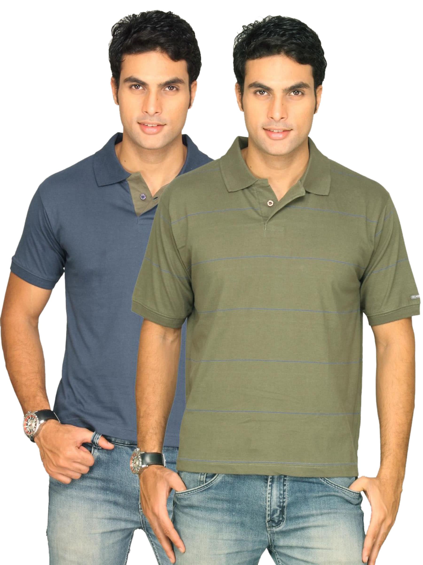 Classic Polo Men's Combo Pack of 2 Dark Blue Army Green T-shirt