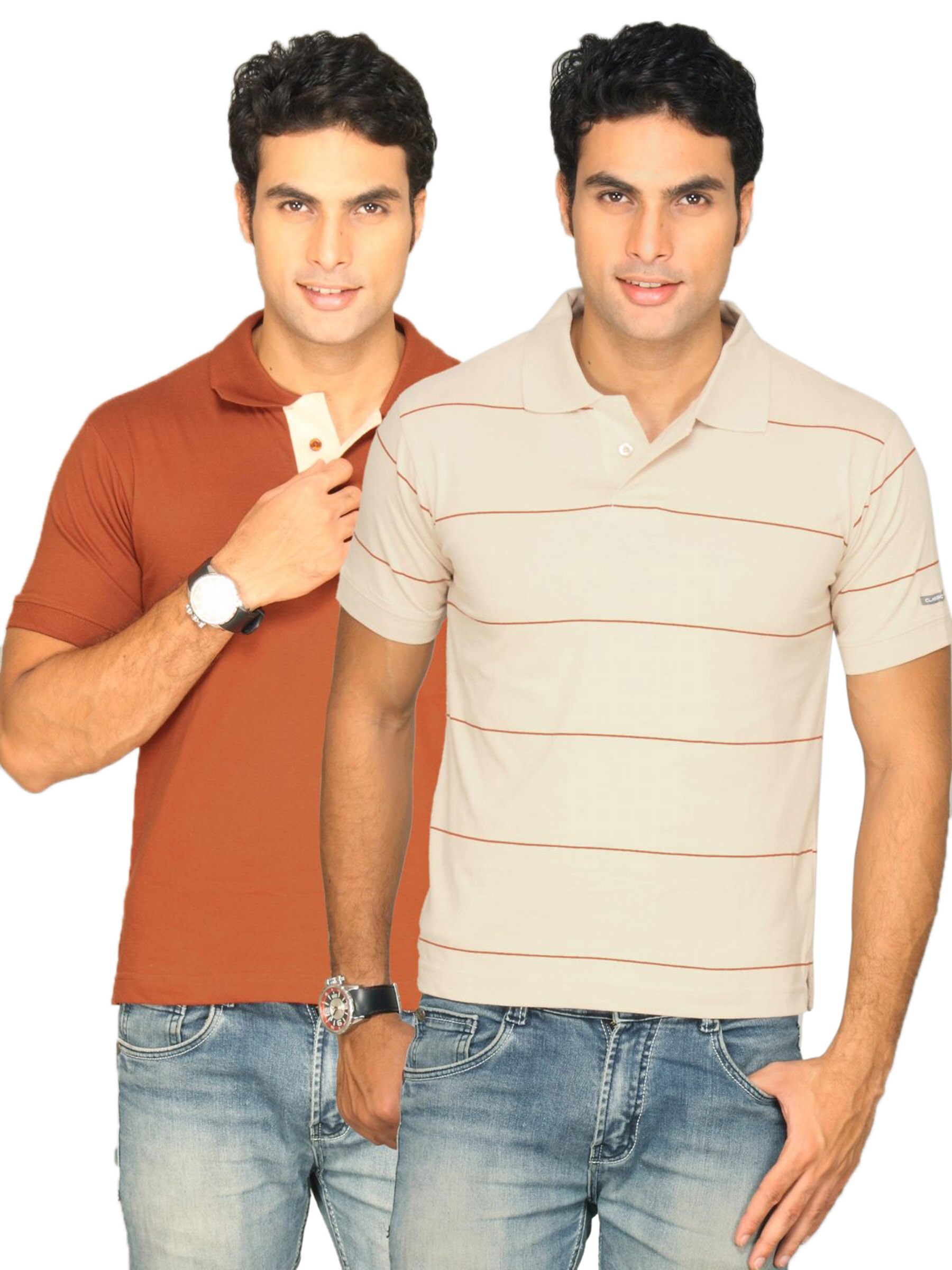 Classic Polo Men's Combo Pack of 2 Rust Beige T-shirt