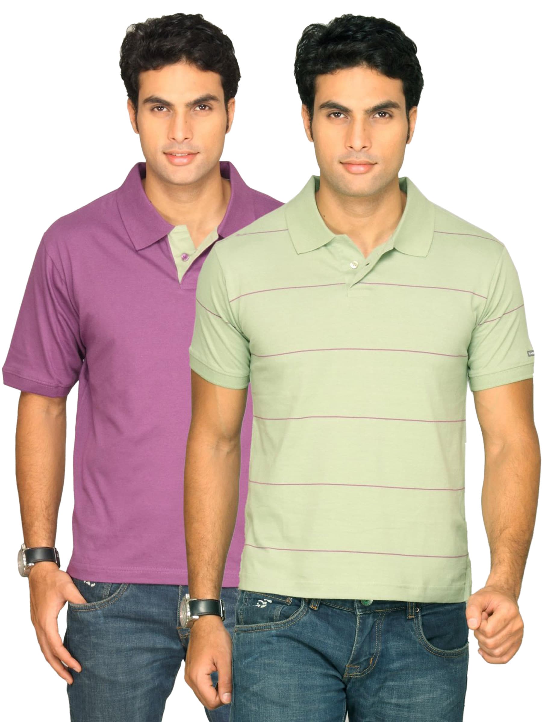 Classic Polo Men's Combo Pack of 2 Purple Seaweed Green T-shirt