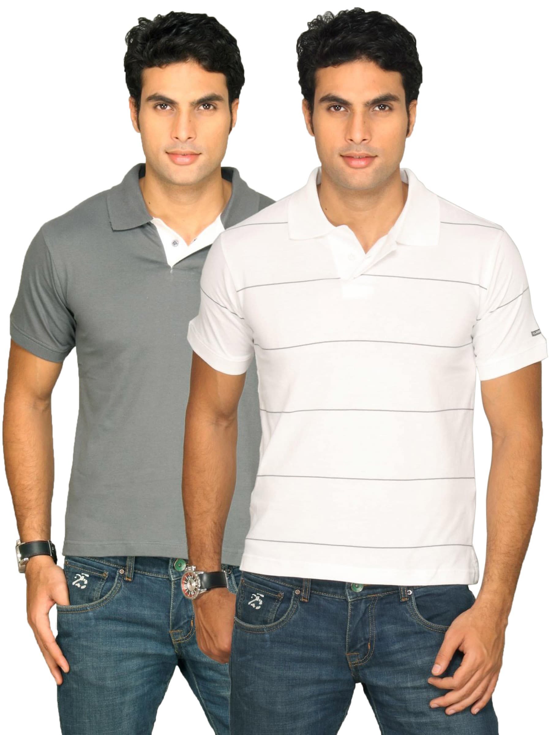 Classic Polo Men's Combo Pack of 2 White Grey T-shirt