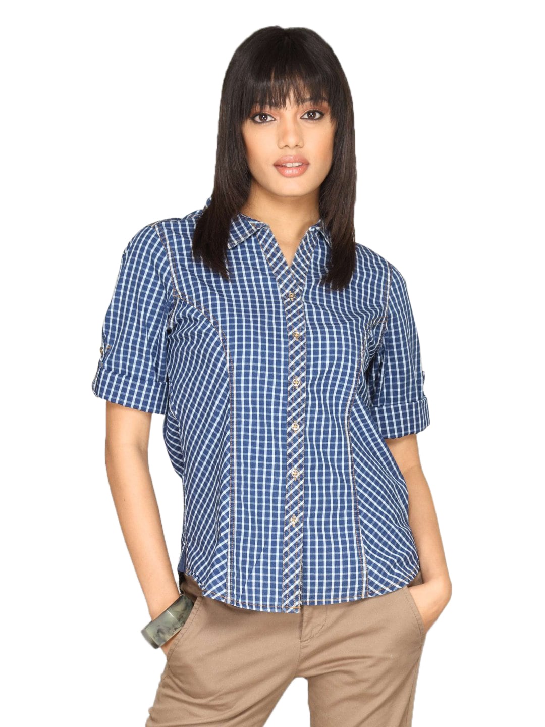 Scullers For Her Women Rivited Indigo Check Blue Shirt