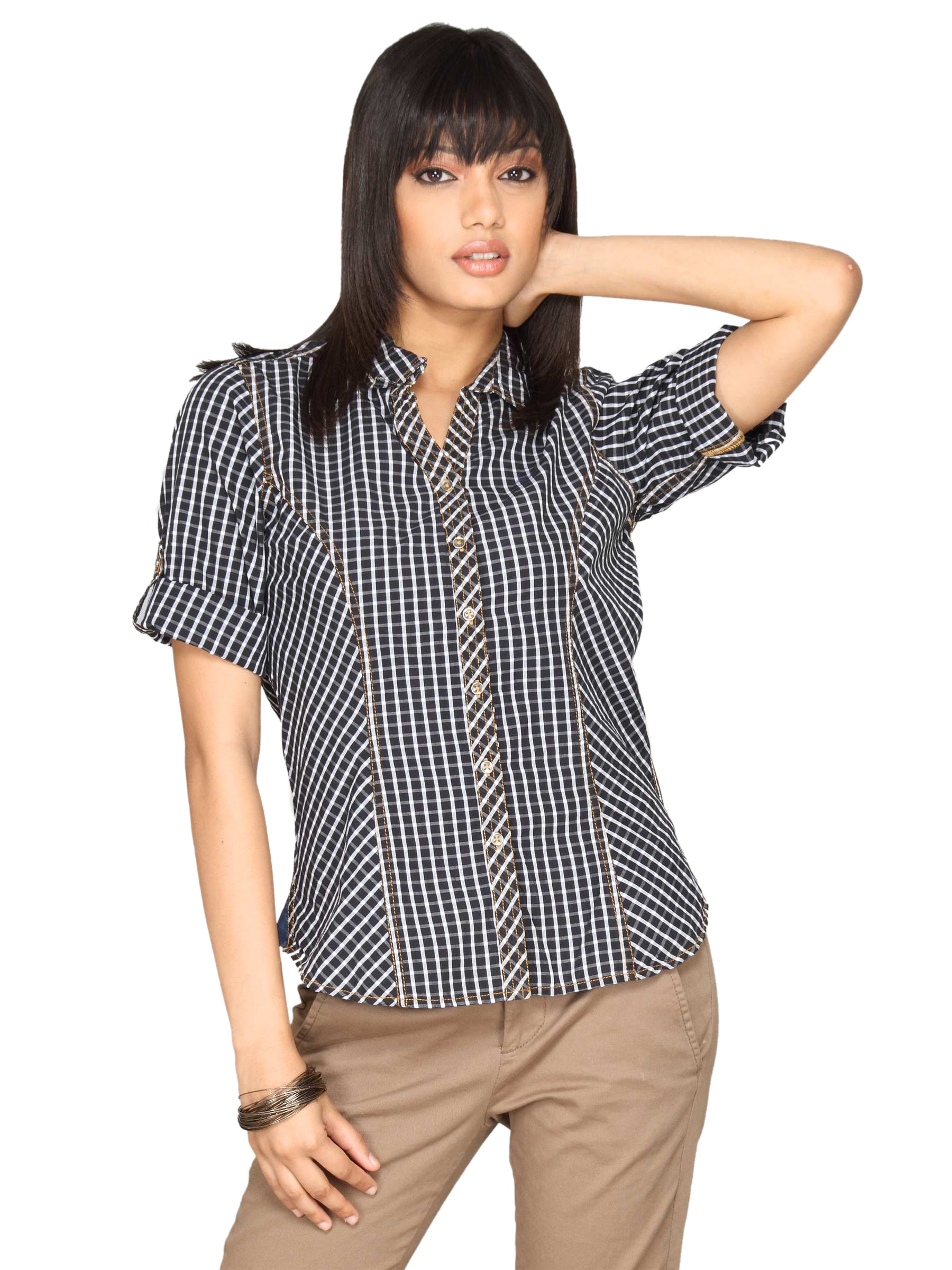 Scullers For Her Women Rivited Check Black Shirts