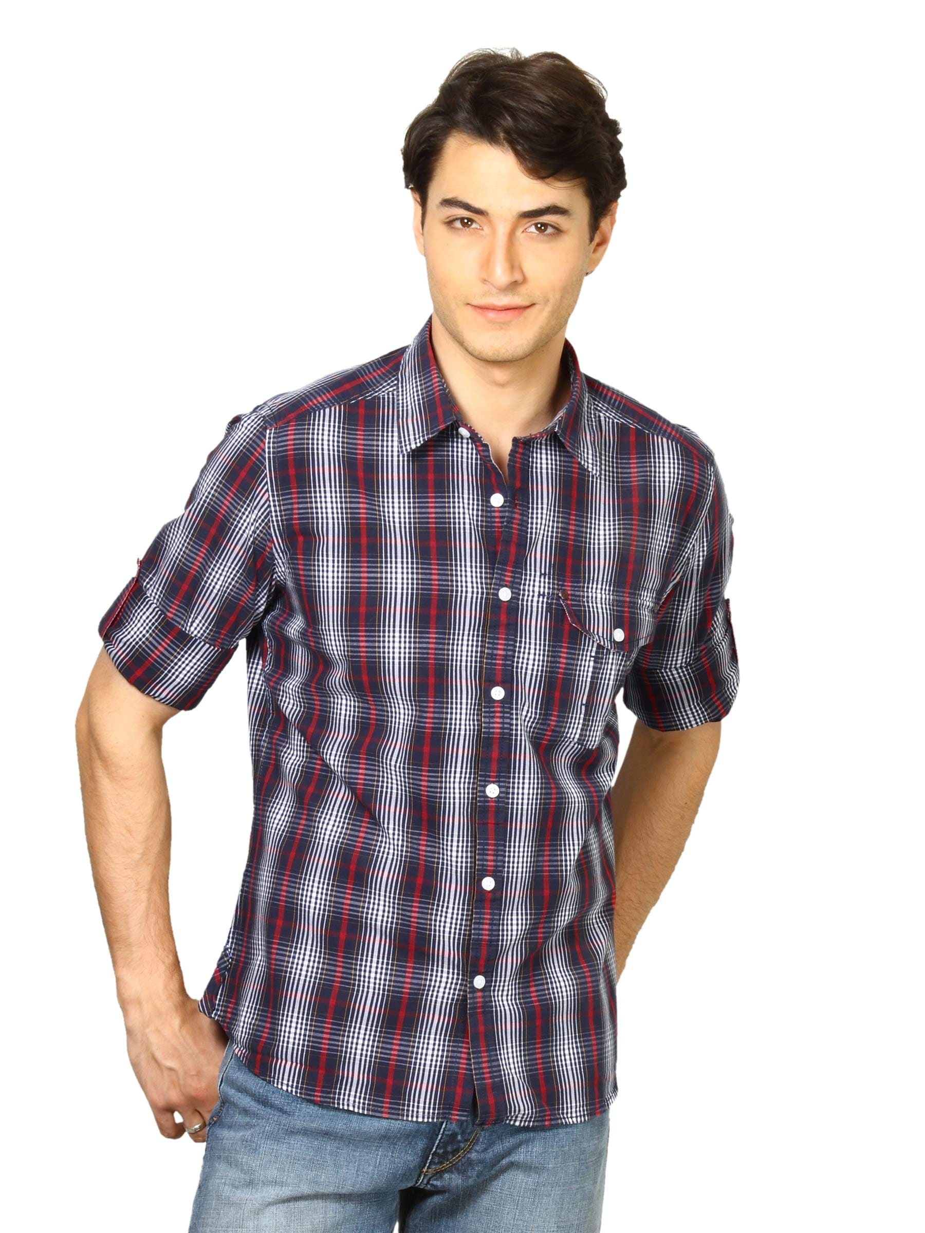 Scullers Men Black & Red Check Shirt