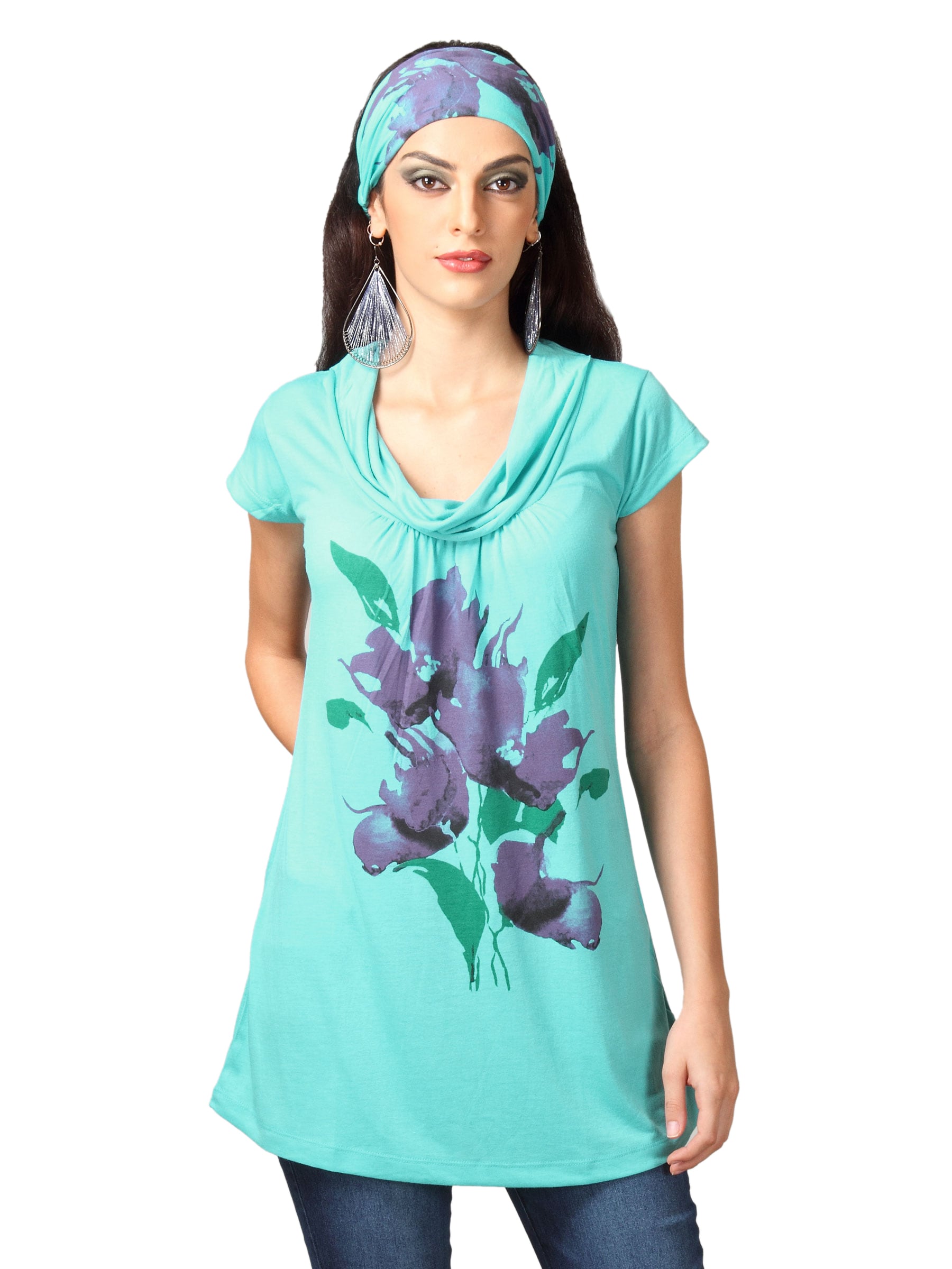 Jealous 21 Women Blue Flower Printed Top