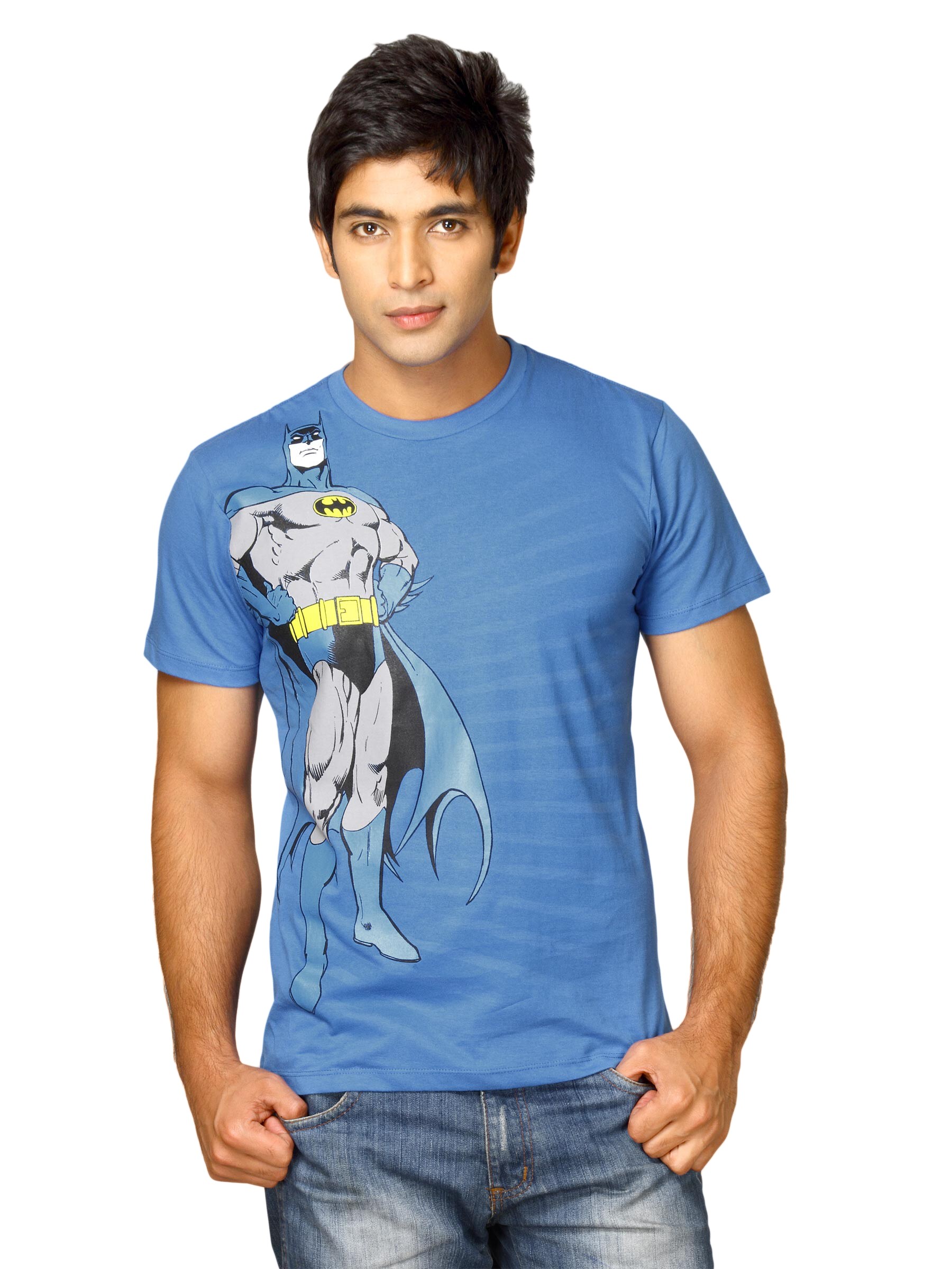 Batman Men's Pose Royal Blue Rays T-shirt