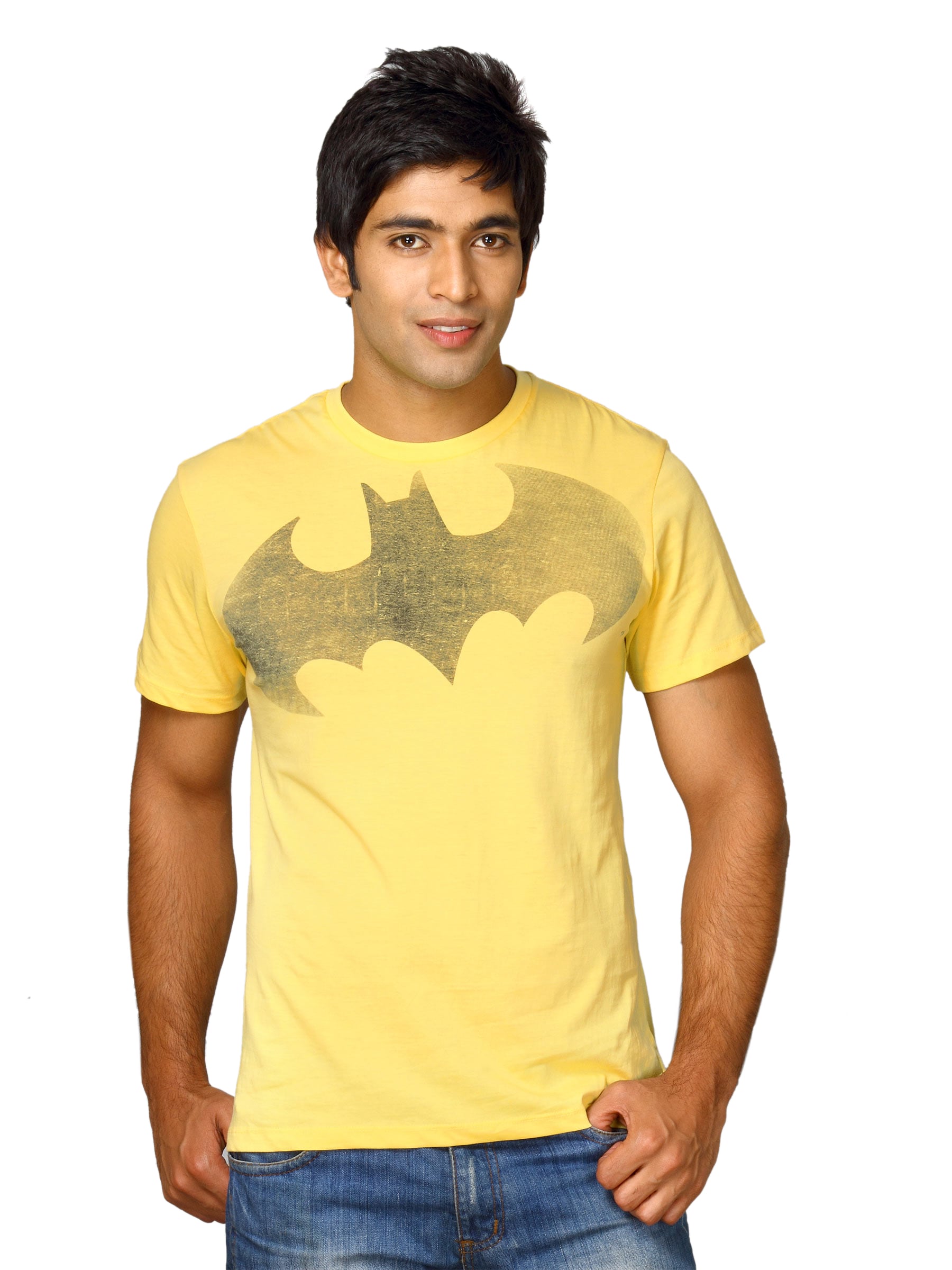 Batman Men's Logo Distressed Light Yellow T-shirt