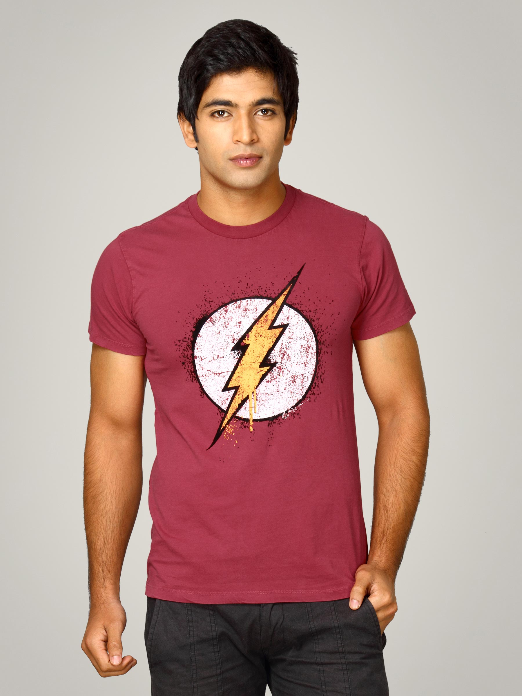 DC Comics Men's Flash Flock Logo Dark Red T-shirt