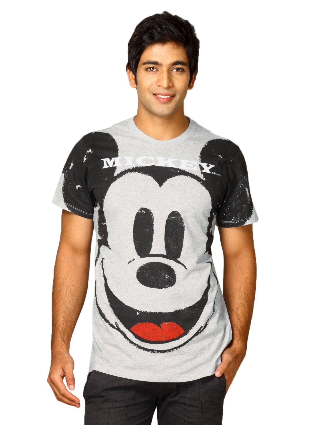 Mickey Men's Big Happy Face Grey Heather T-shirt