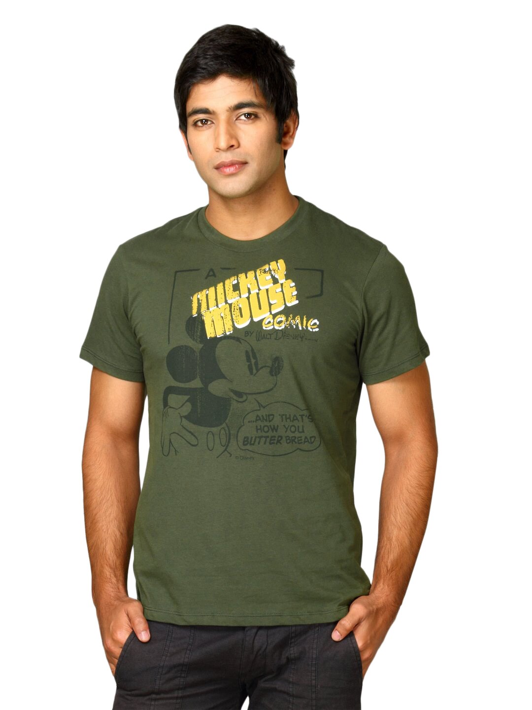 Mickey Men's Mouse Butter Comic Duck Green T-shirt