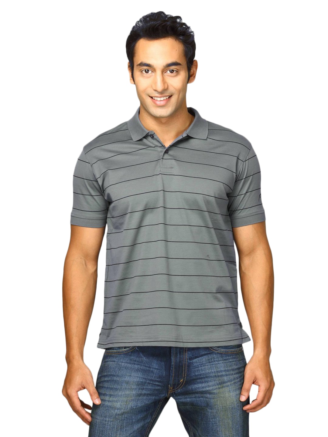 Proline Men Grey Striped Polo T-shirt