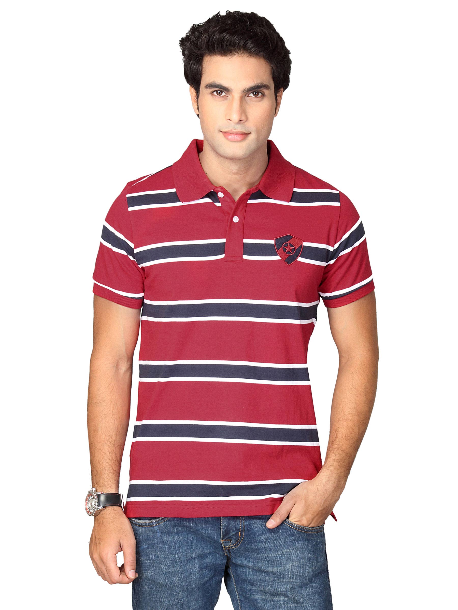 Indigo Nation Men Red Polo T-shirt