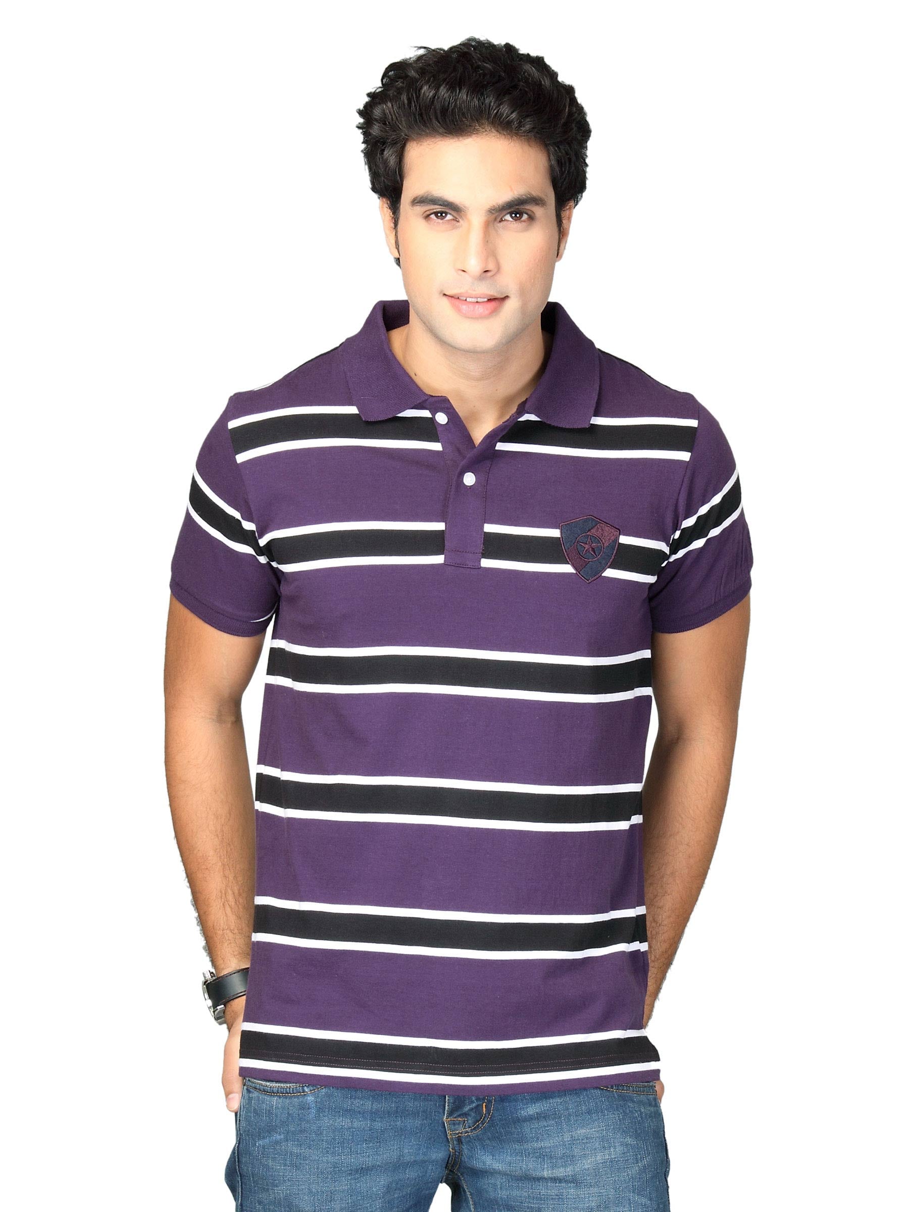 Indigo Nation Men Polo Stripes Two Purple Black White T-shirt