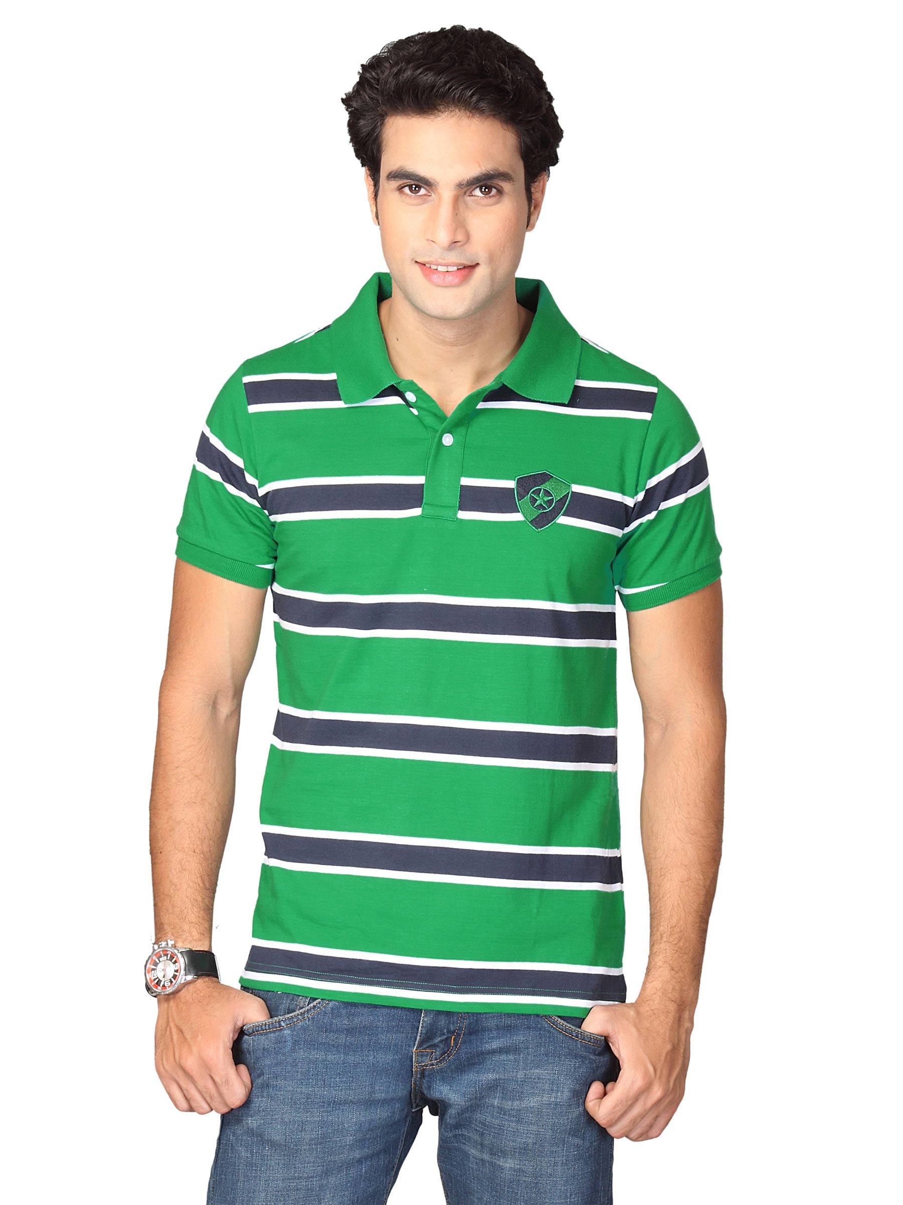 Indigo Nation Men Green Polo T-shirt