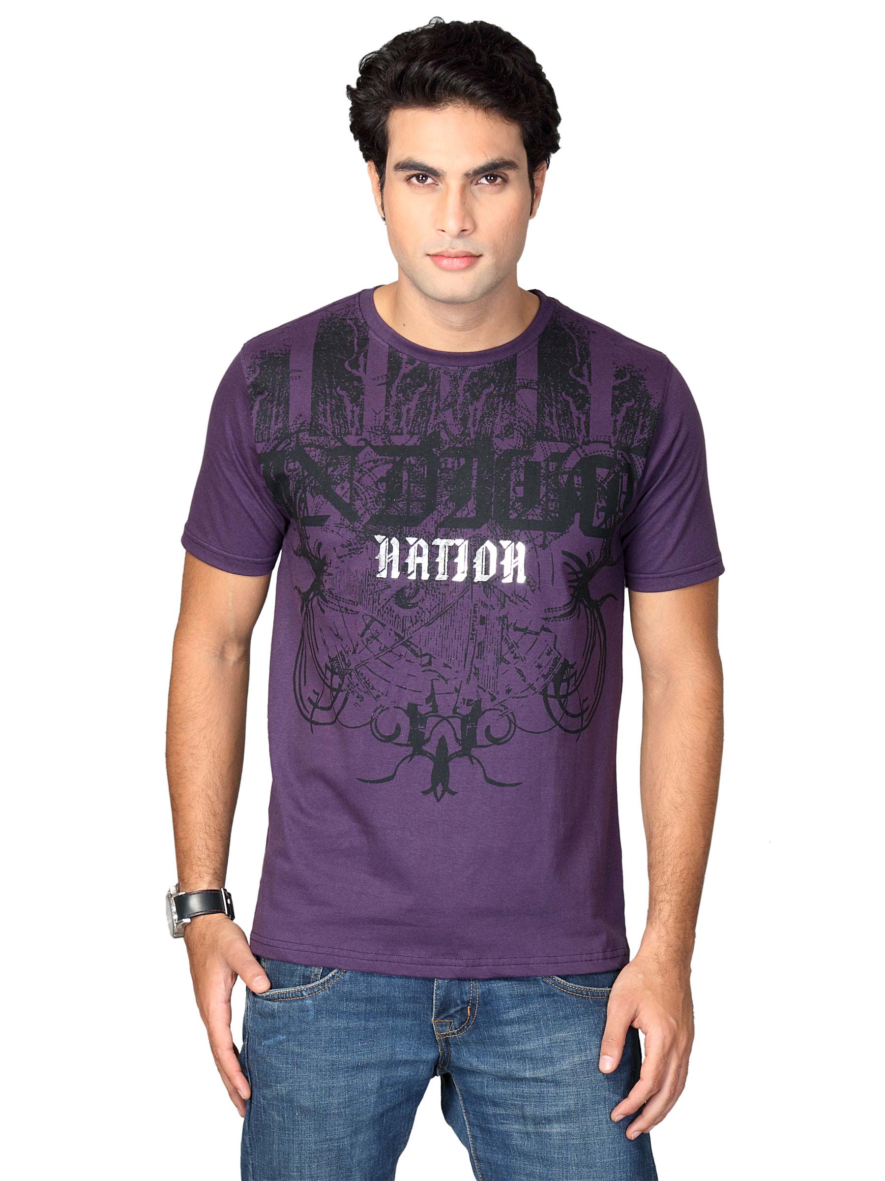 Indigo Nation Men Indigo Purple Black Silver T-shirt