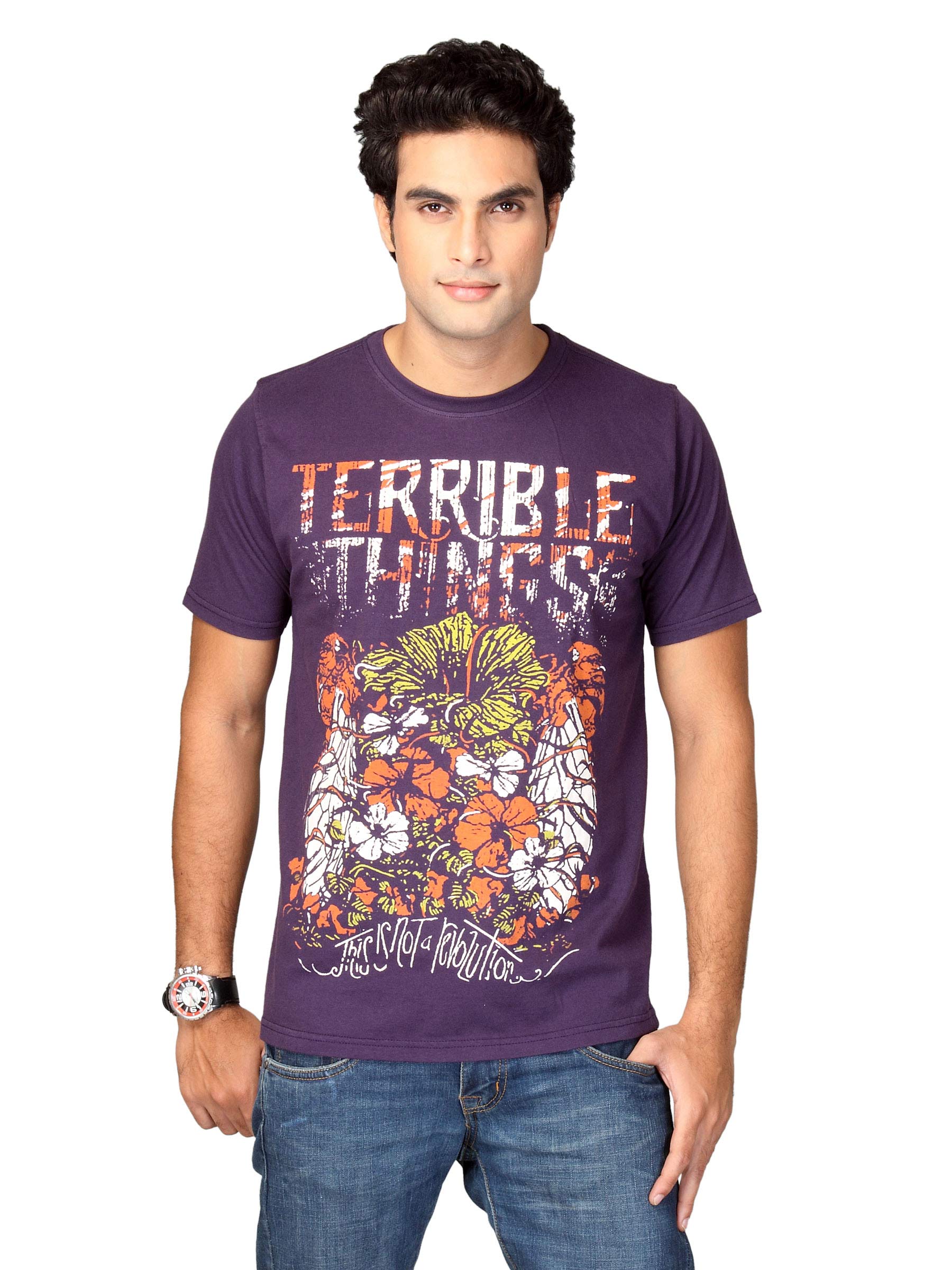 Indigo Nation Men Terrible Things Purple Beige T-shirt