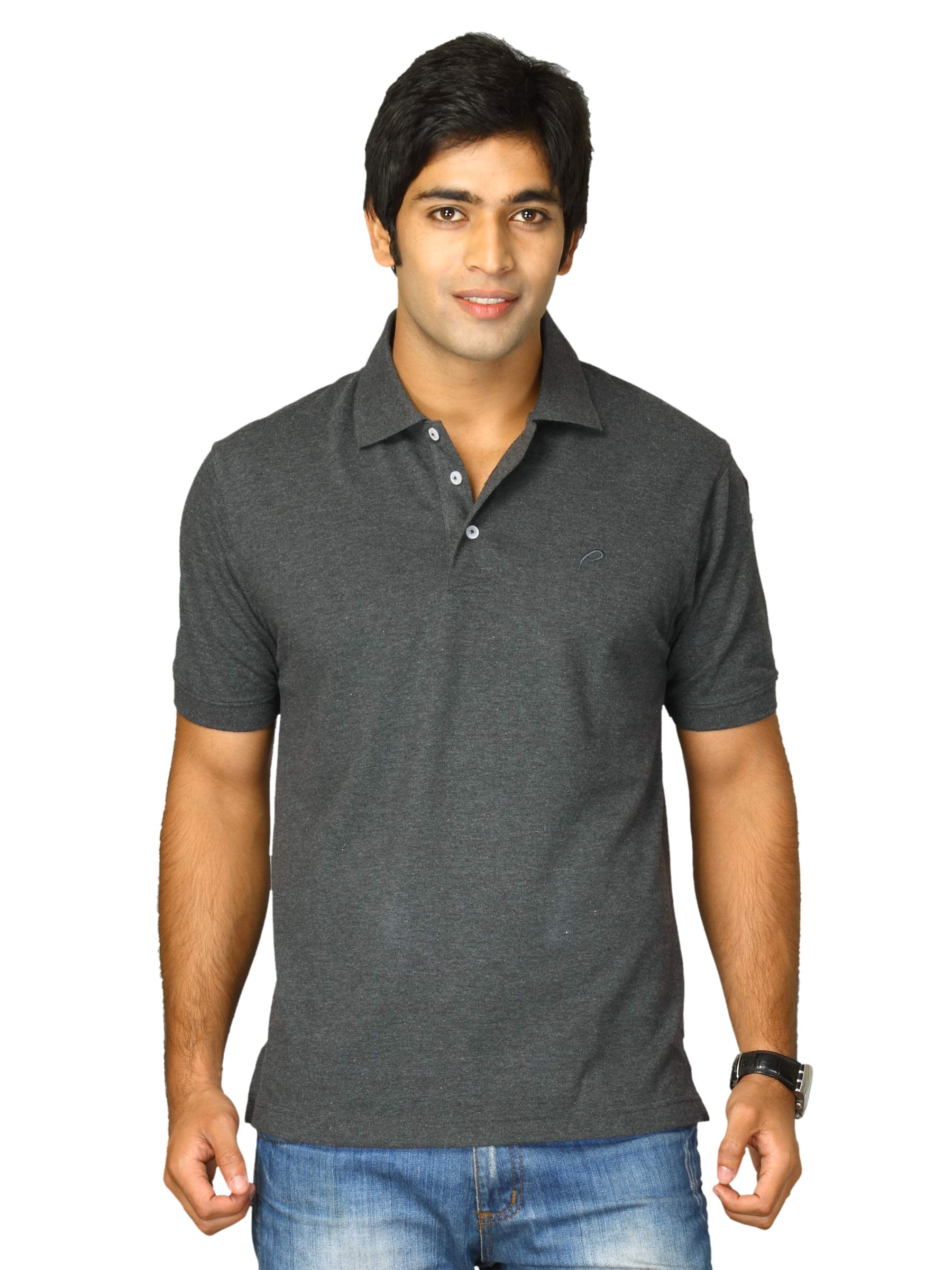 Proline Men Charcoal Grey Polo T-shirt