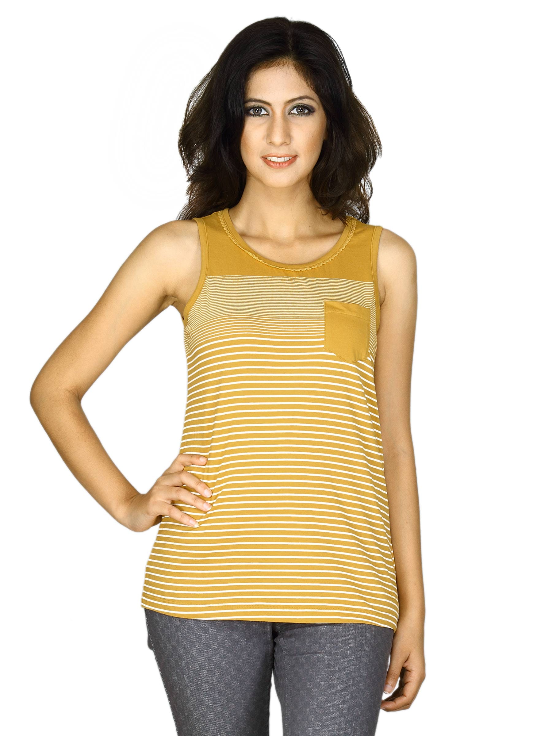 Wrangler Women's Engineered Stripe Mustard T-shirt