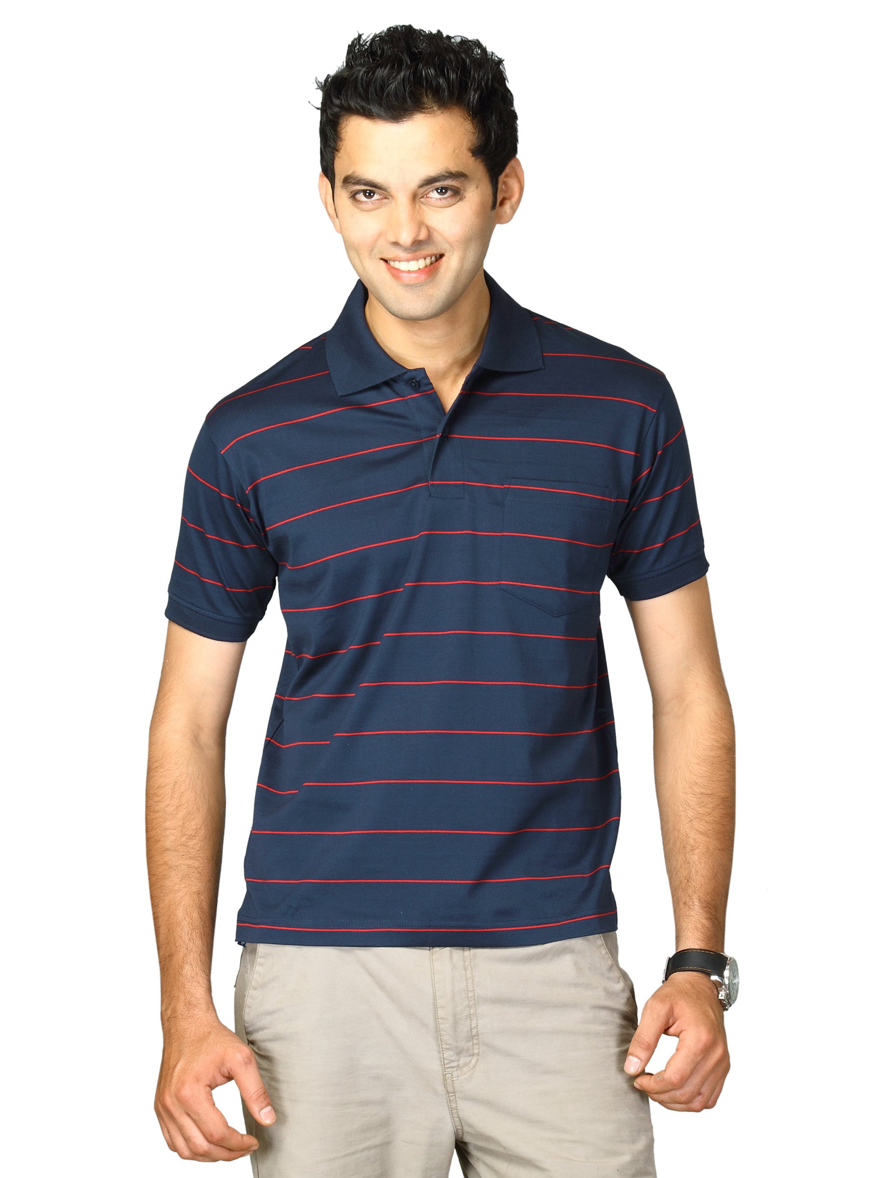 Proline Men Navy Striped Polo T-shirt