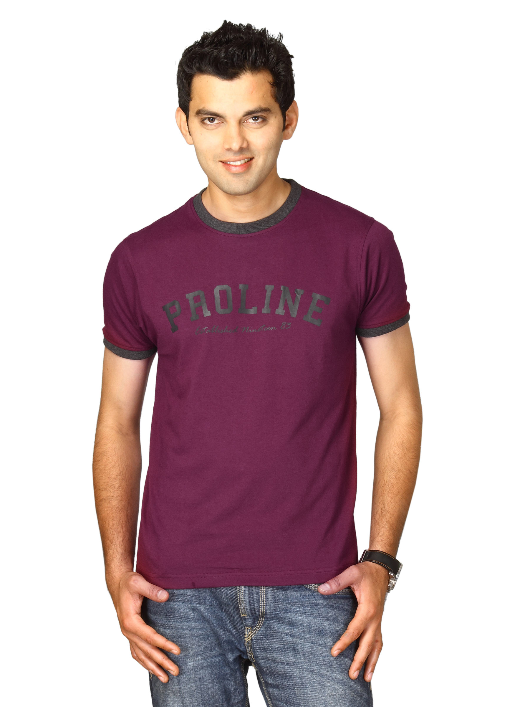 Proline Men Burgundy Printed T-shirt