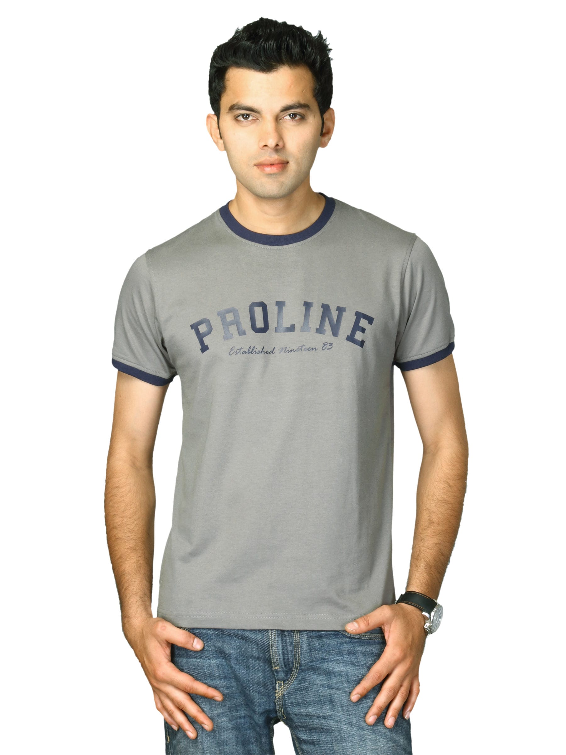 Proline Men Grey Printed T-shirt