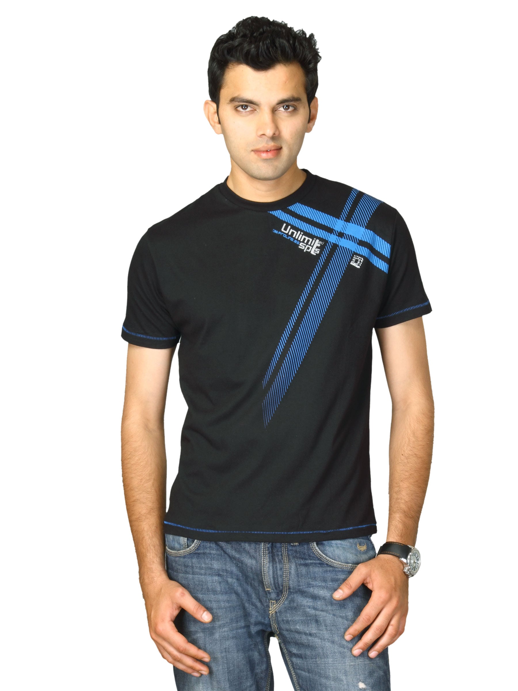 Proline Men Black Round Neck T-shirt