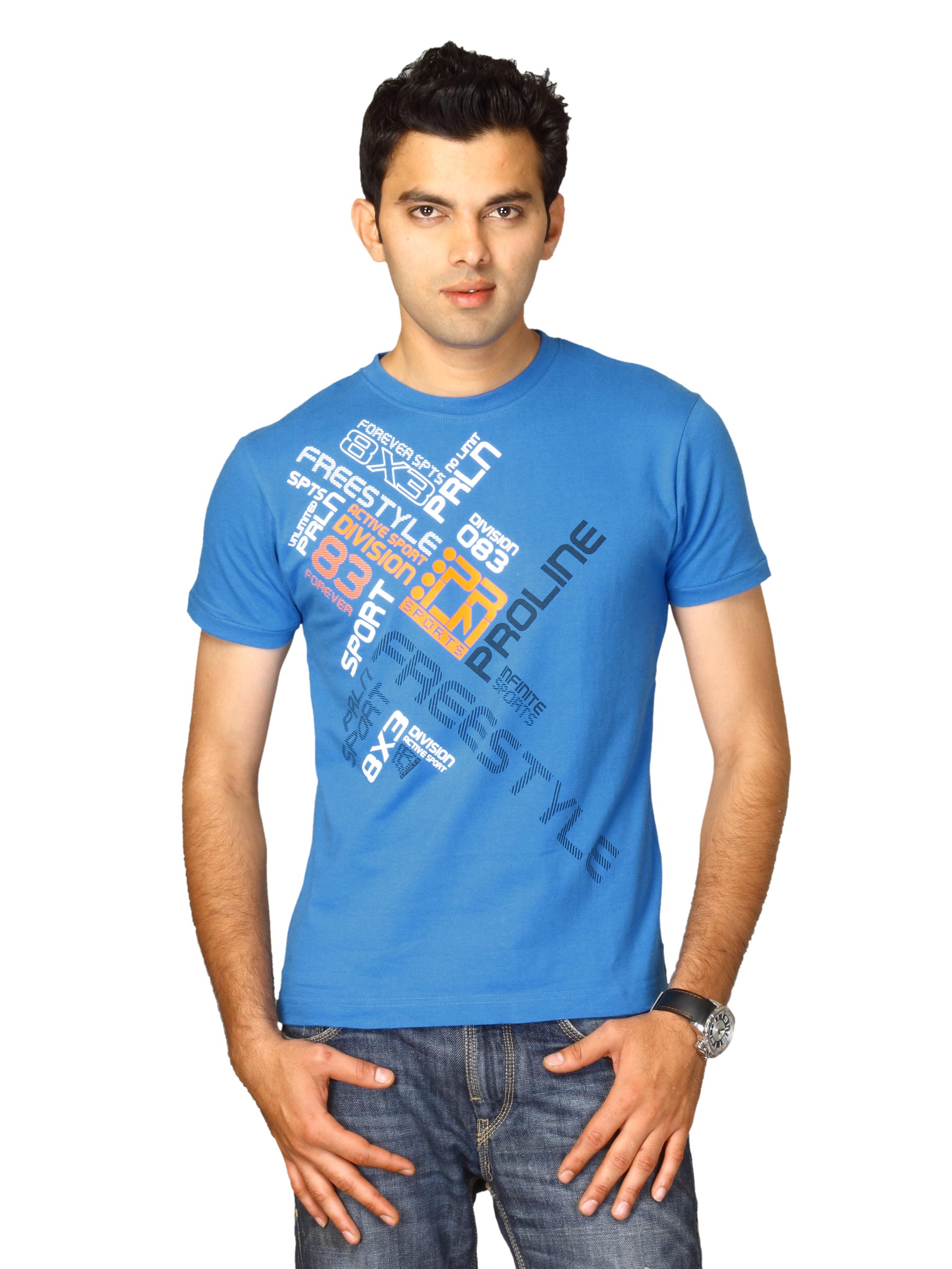 Proline Men Blue Printed Round Neck T-shirt