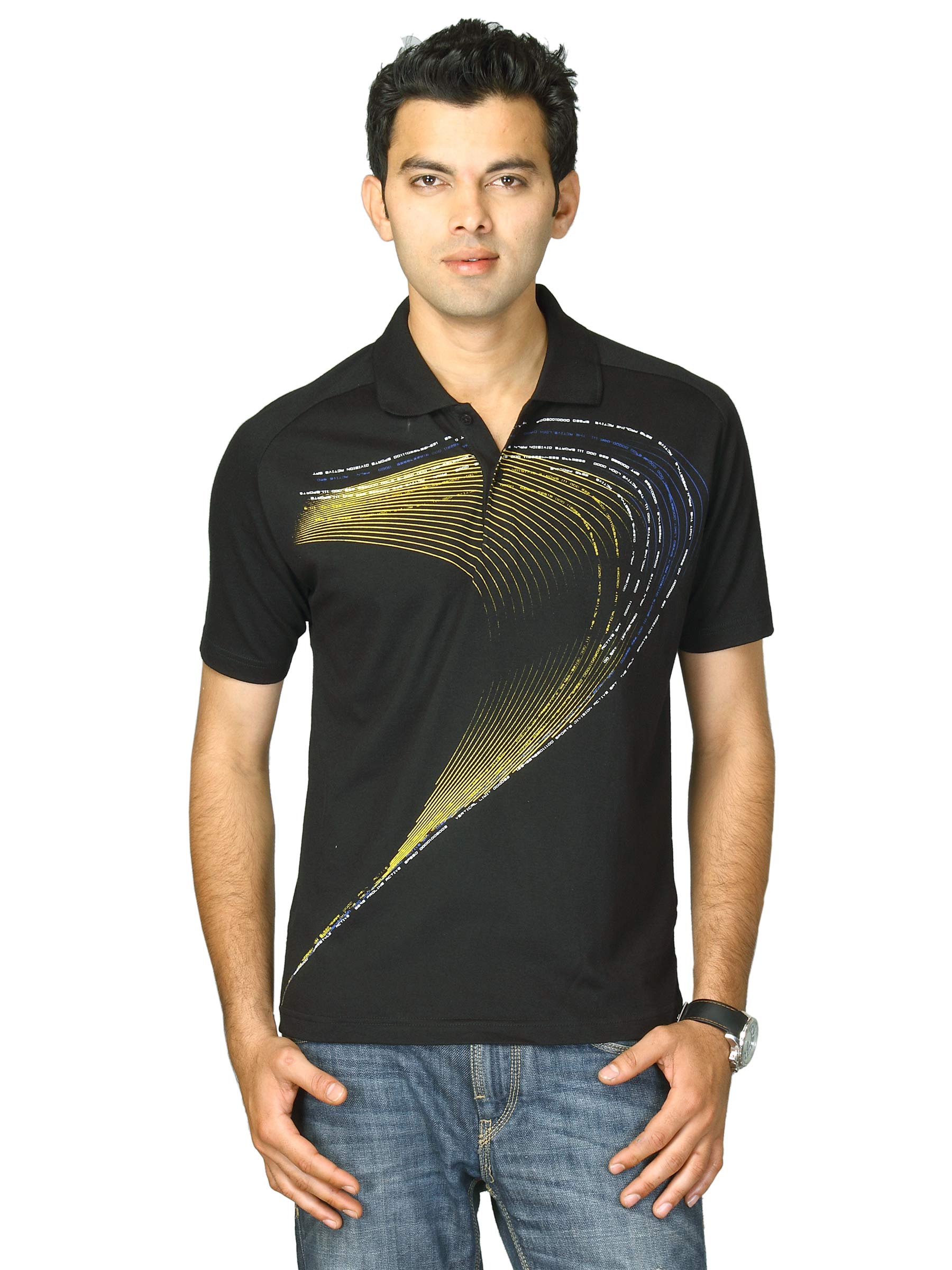 Proline Men Black Printed Polo T-shirt