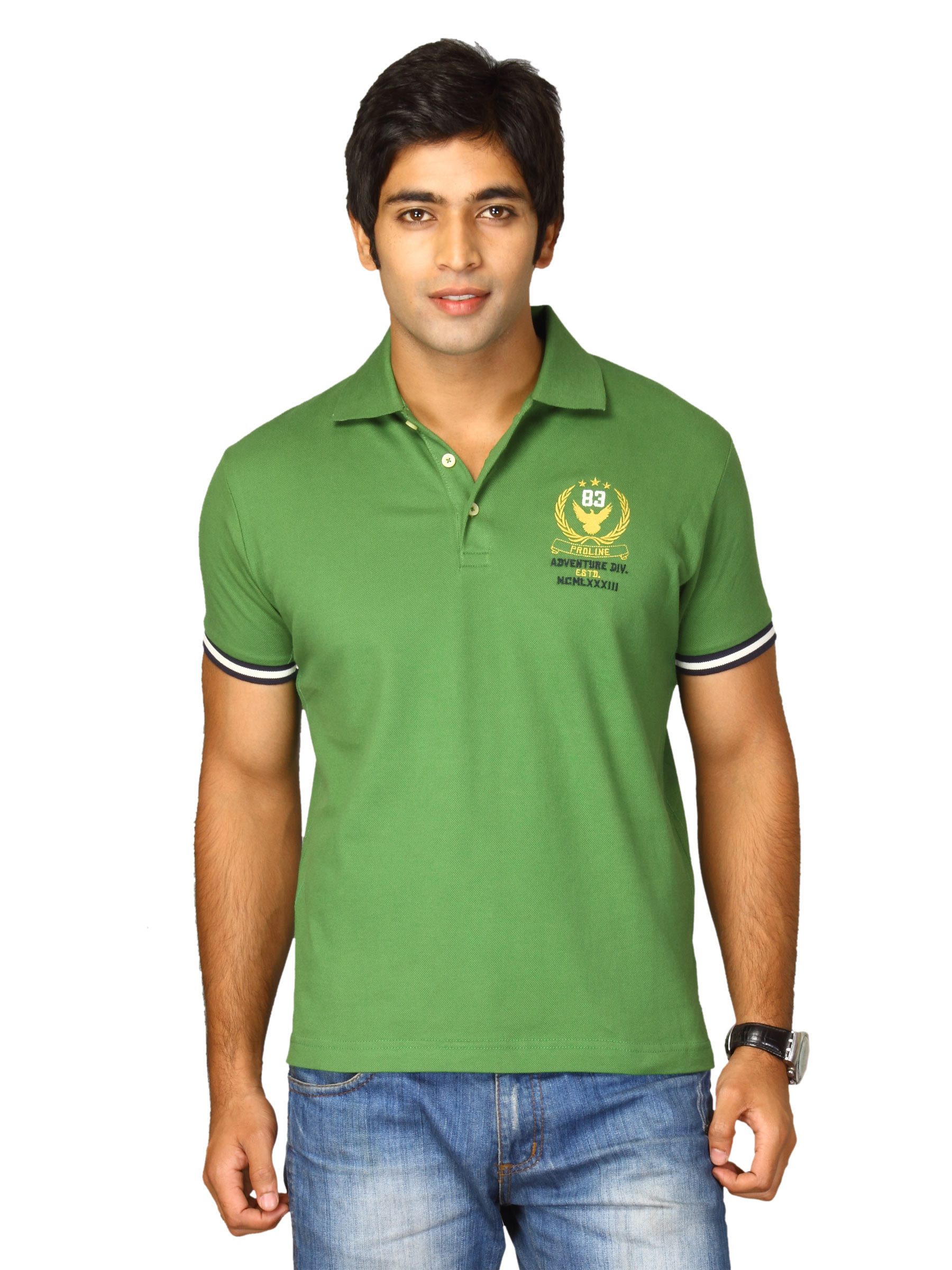 Proline Men Green Polo T-shirt