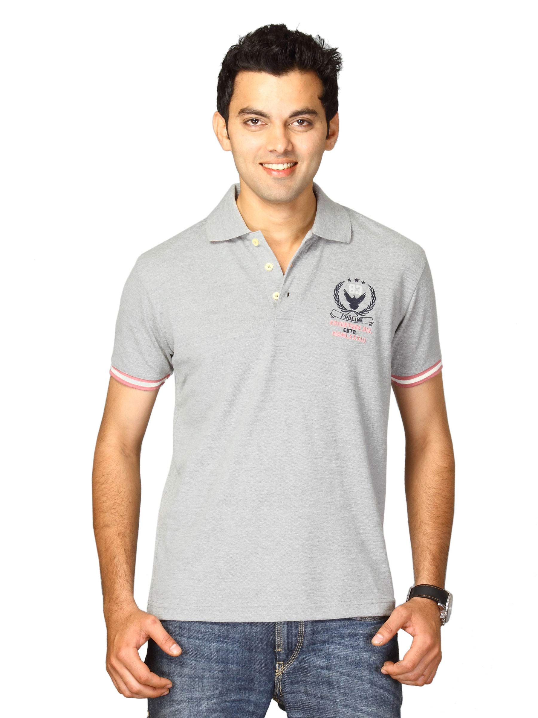 Proline Men Grey Polo T-shirt