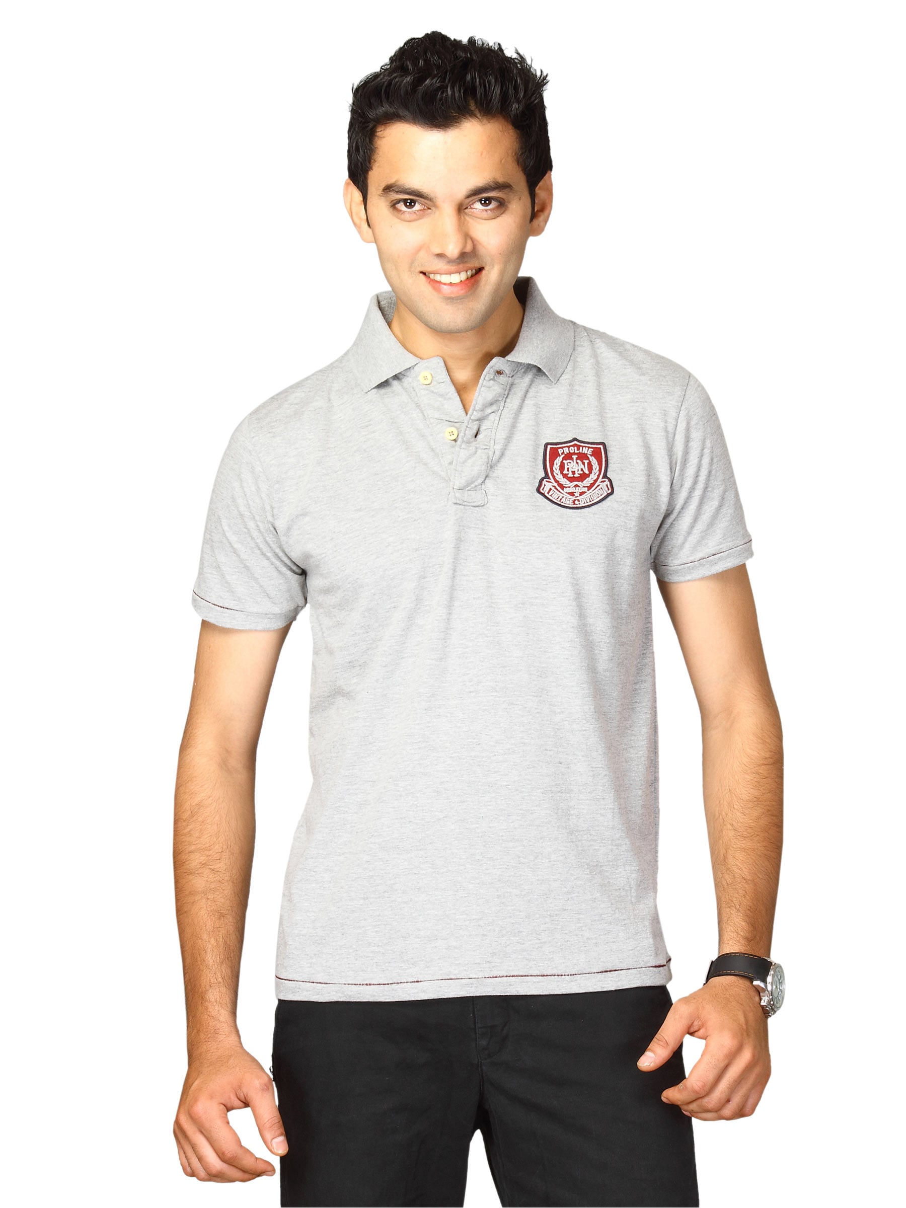 Proline Men Grey Polo T-shirt