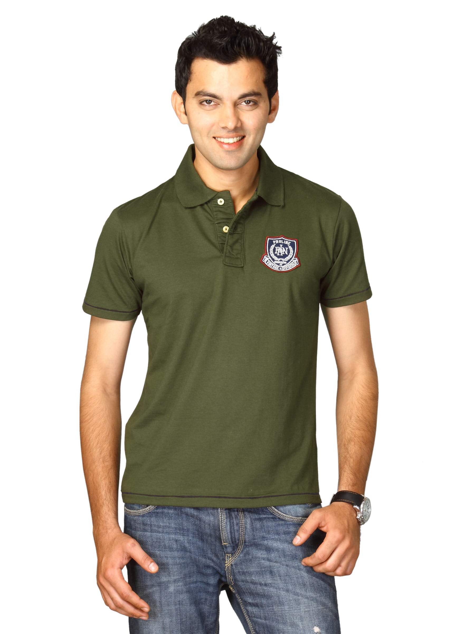 Proline Men Olive Green Polo T-shirt