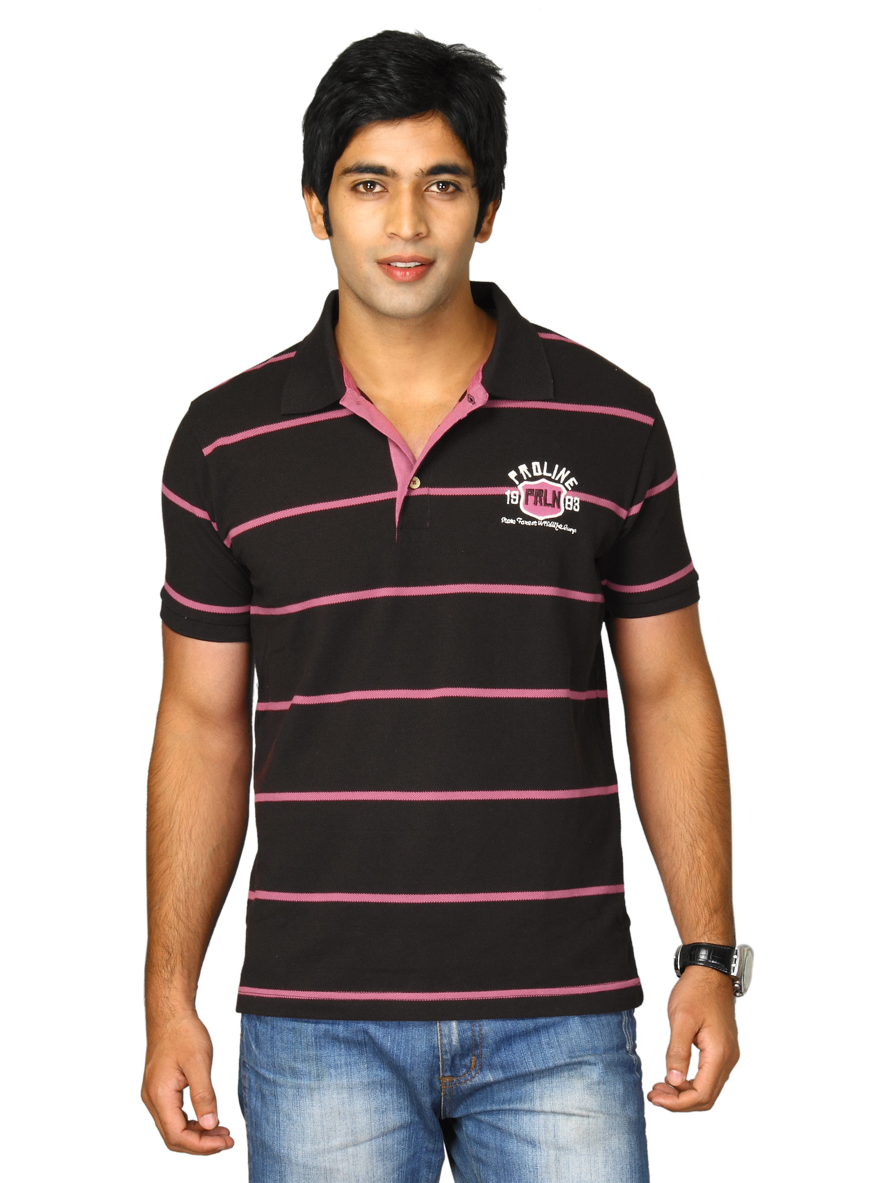 Proline Men Black Striped Polo T-shirt