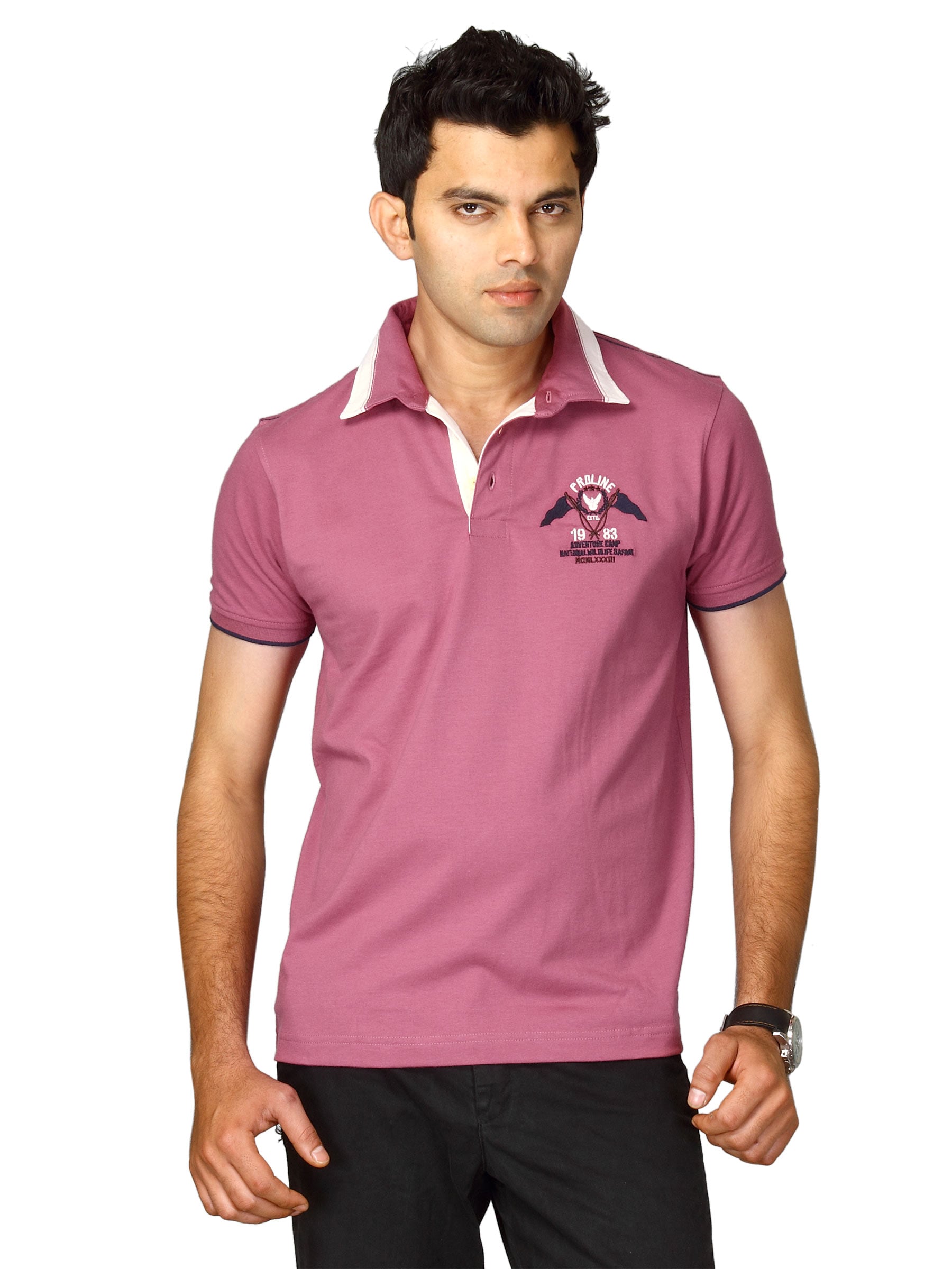 Proline Men Pink Polo T-shirt