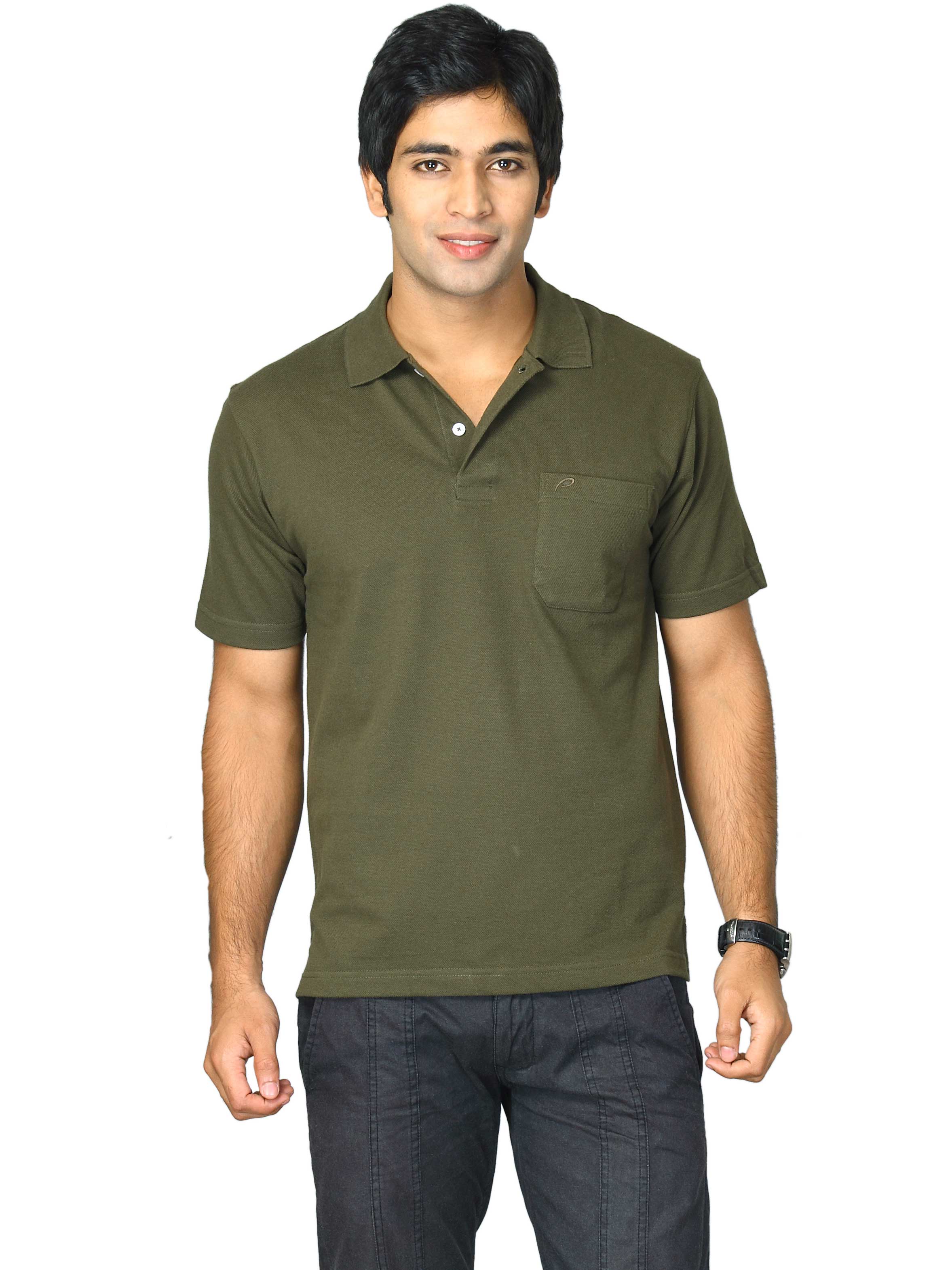 Proline Men Olive Green Polo T-shirt