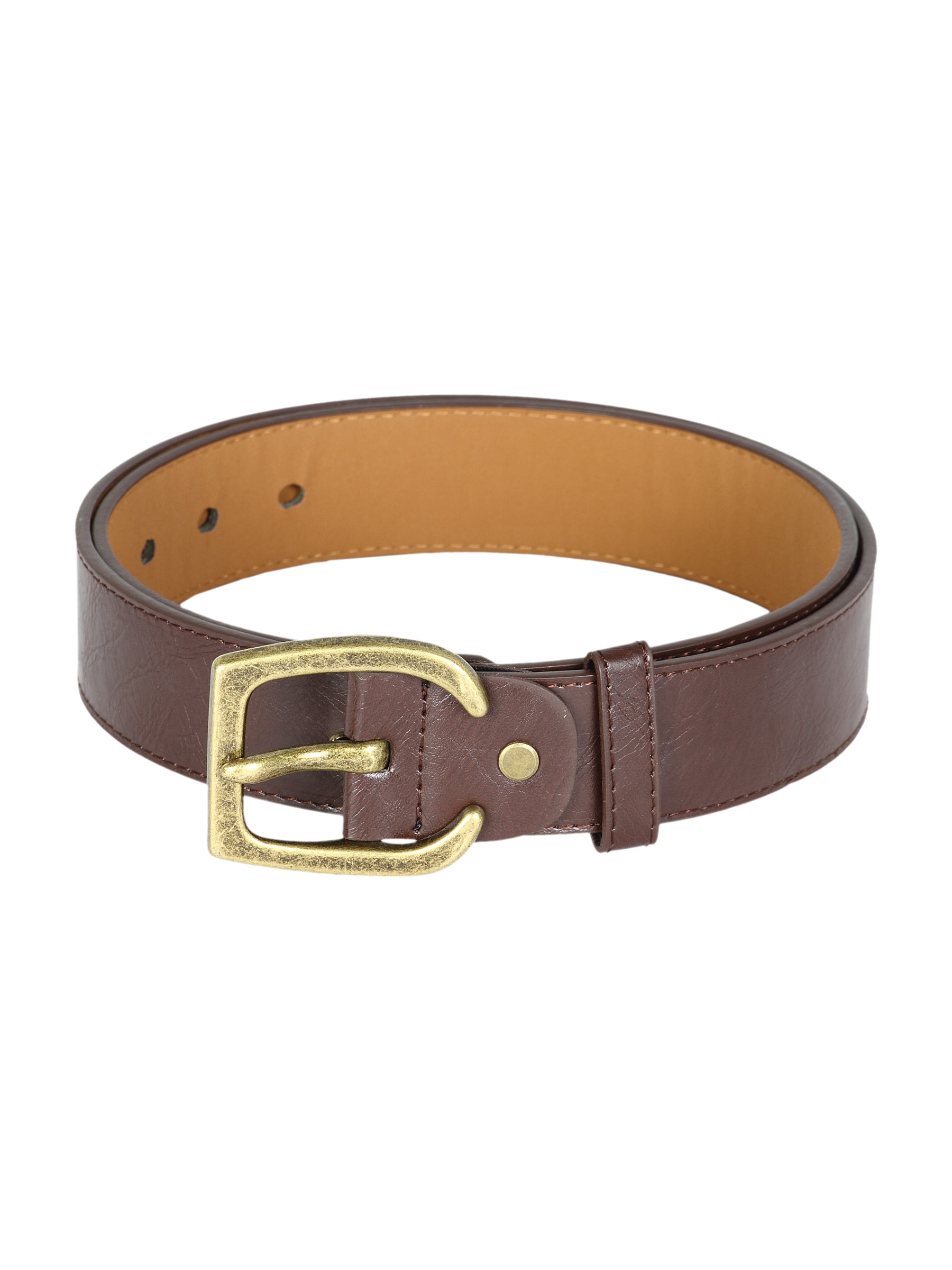 Fastrack Men Non Leather Choclate Fanch Brass Buckles Brown Belts