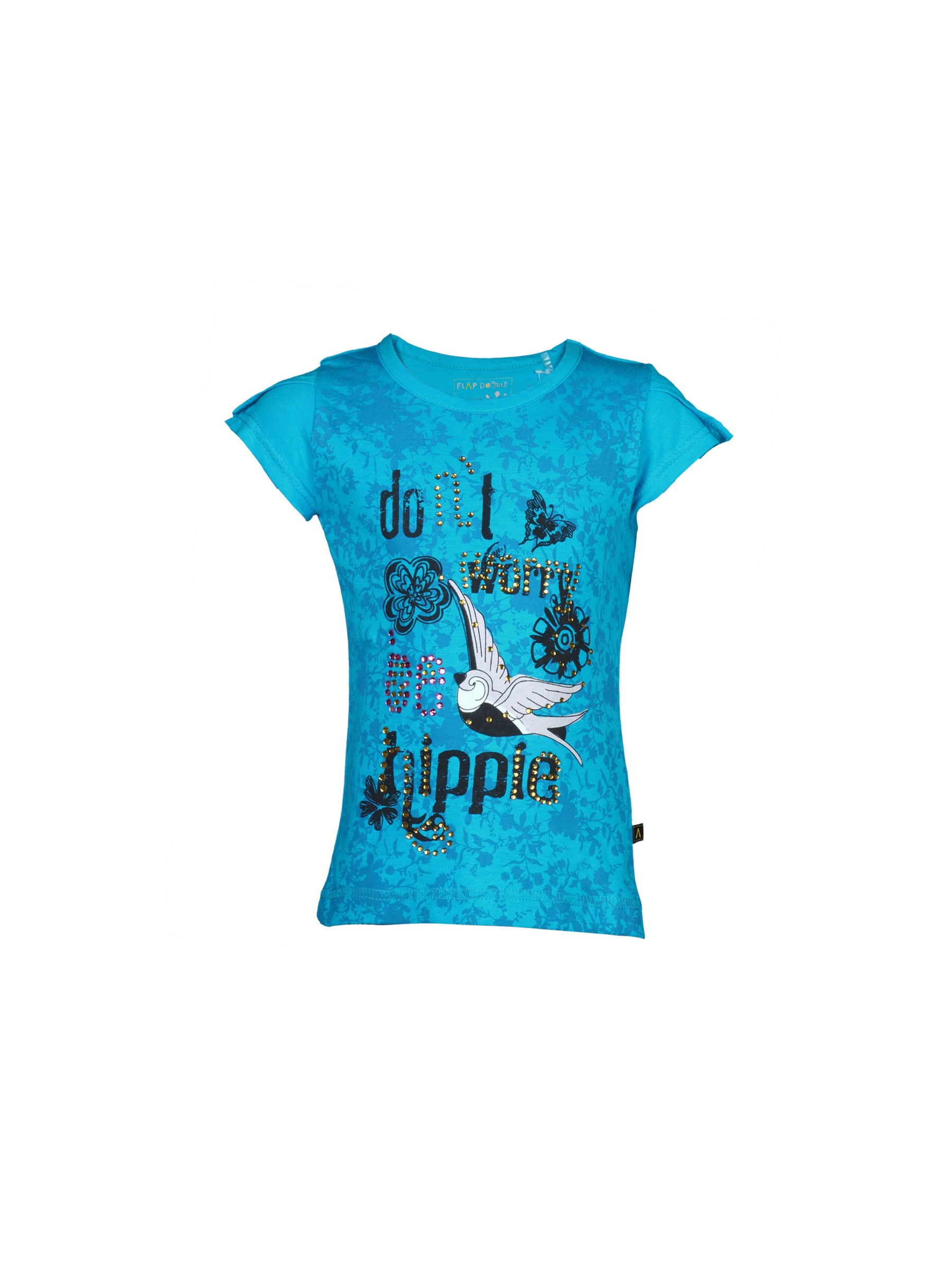 Doodle Girl's Dont Worry Hippie Teal Blue Kidswear