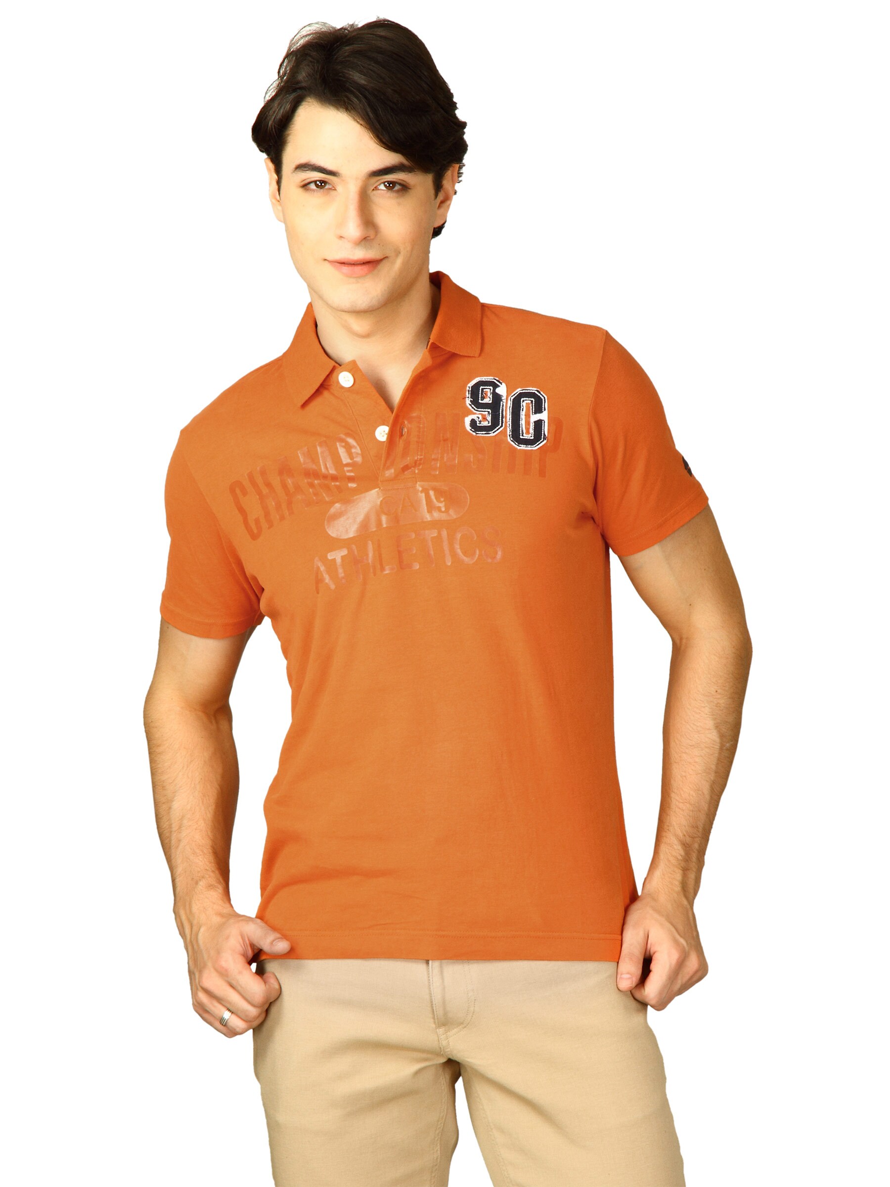 Basics Men Orange Polo T-shirt