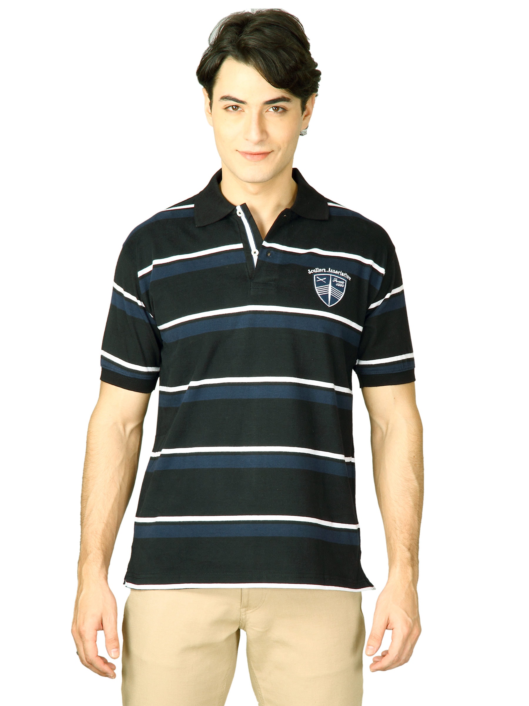 Scullers Men Black Polo T-Shirts