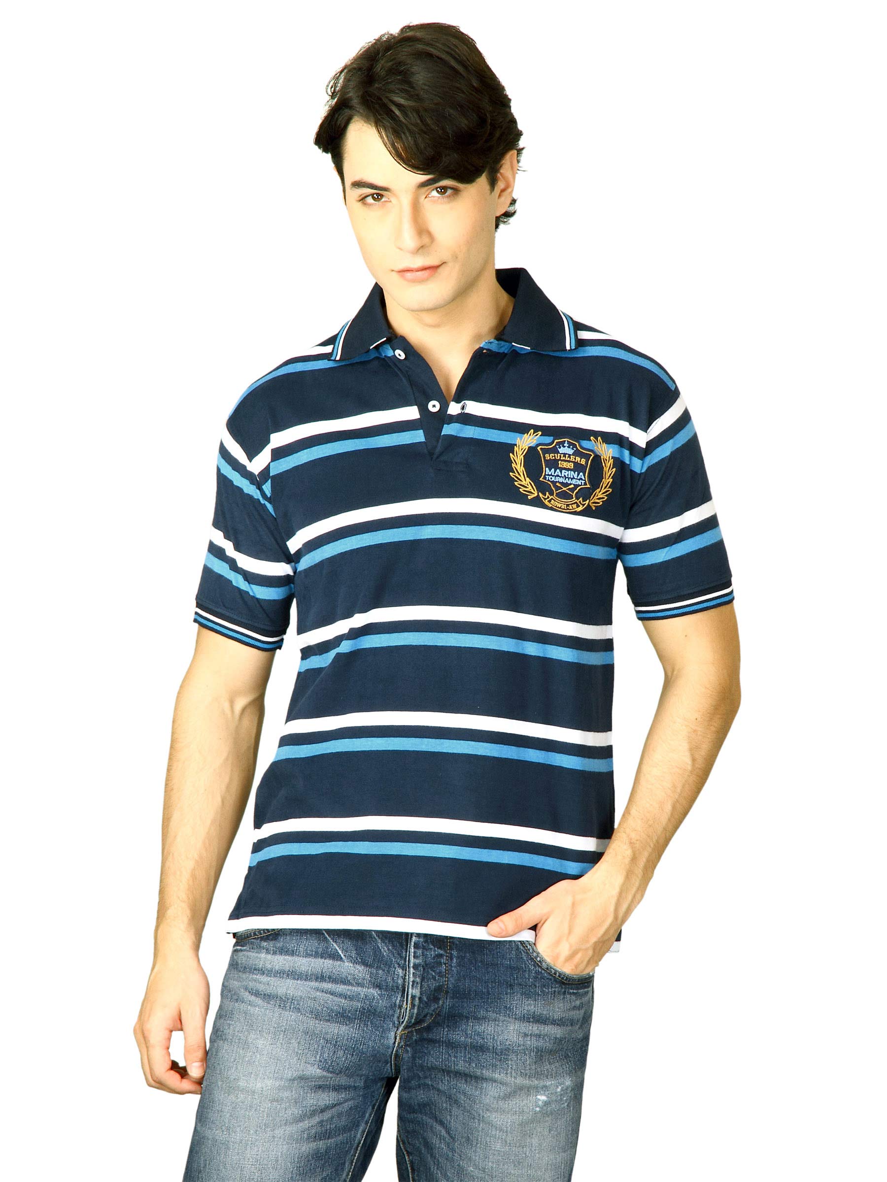 Scullers Men Navy Blue Polo T-Shirts