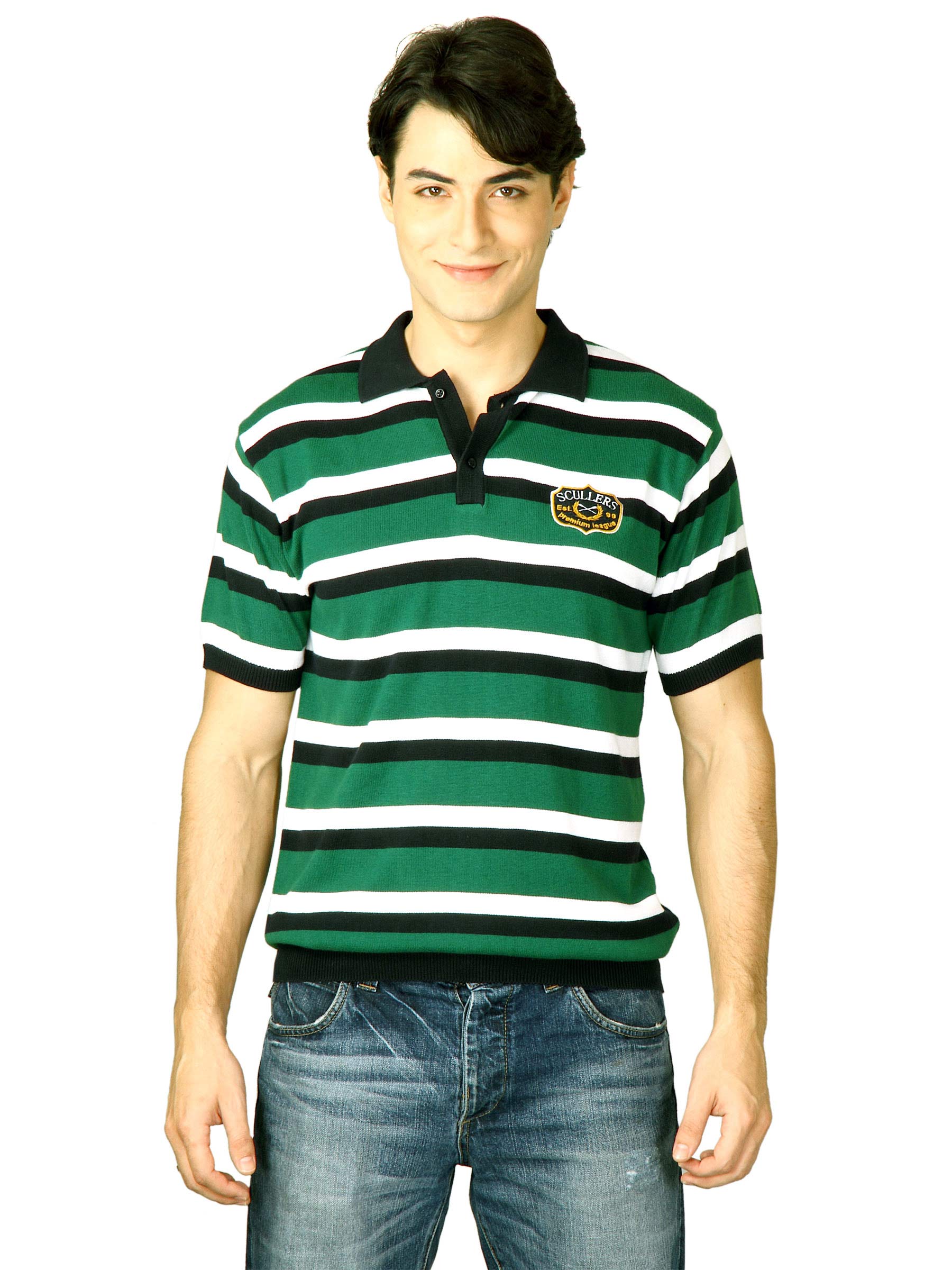 Scullers Men Green Polo T-Shirts