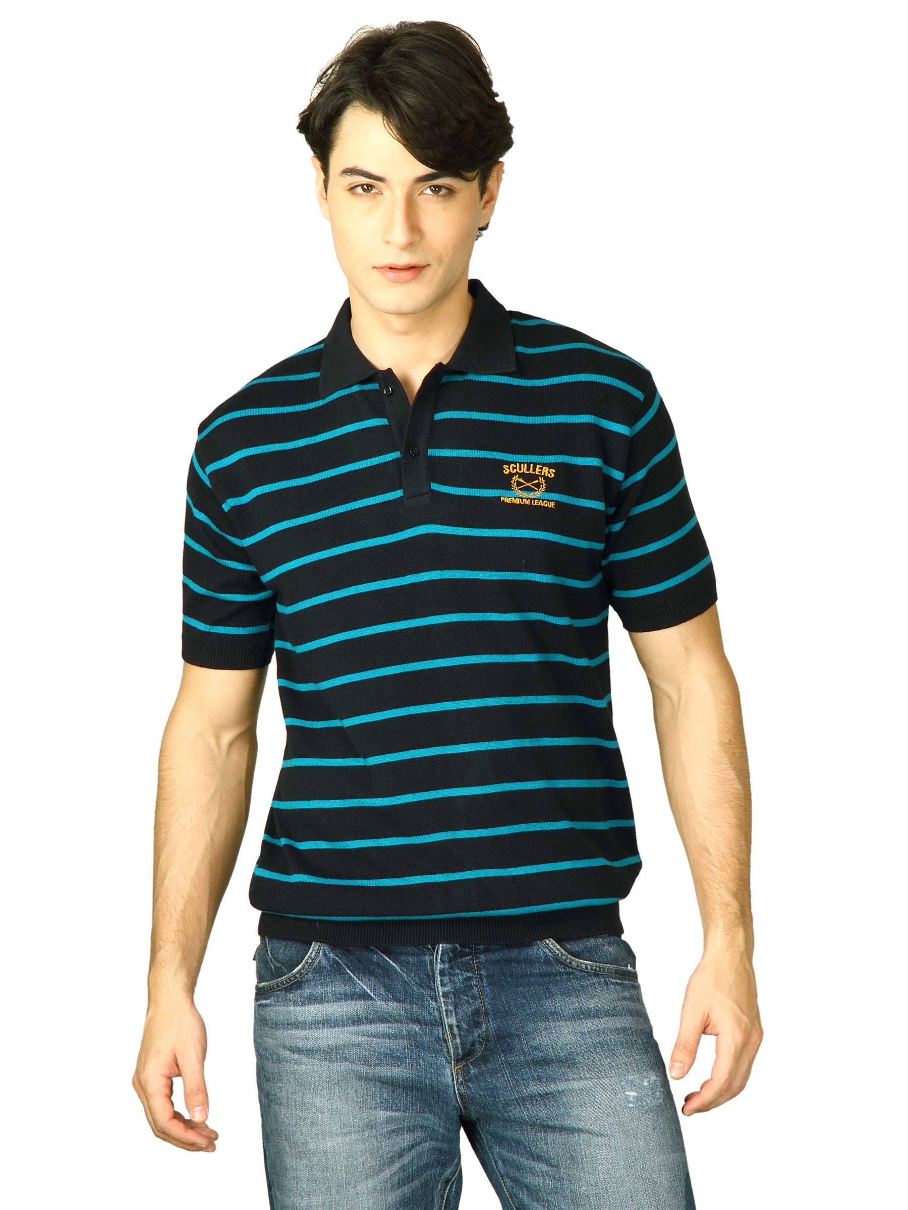 Scullers Men Navy Blue Polo T-Shirts