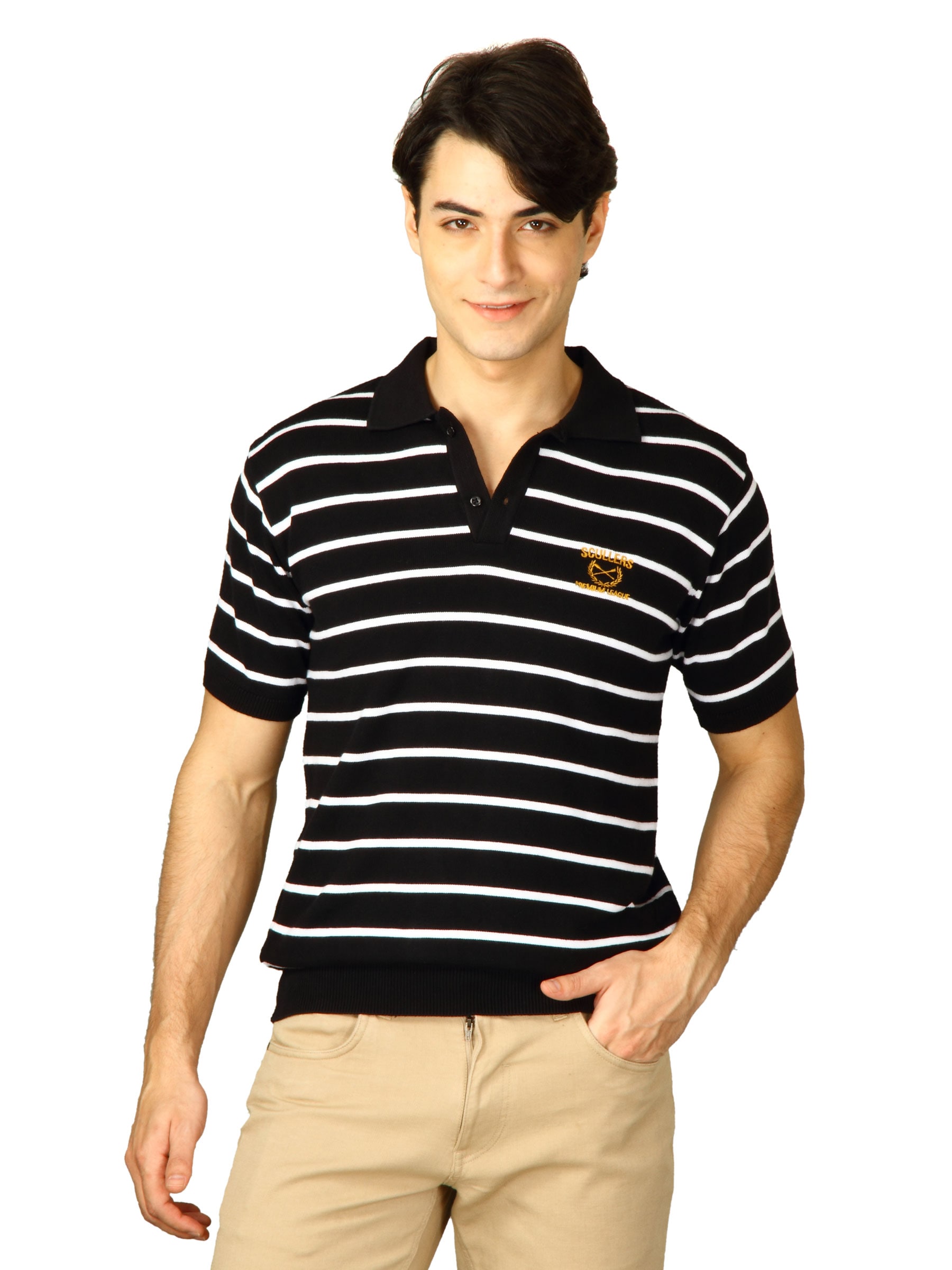 Scullers Men Black Polo T-Shirts