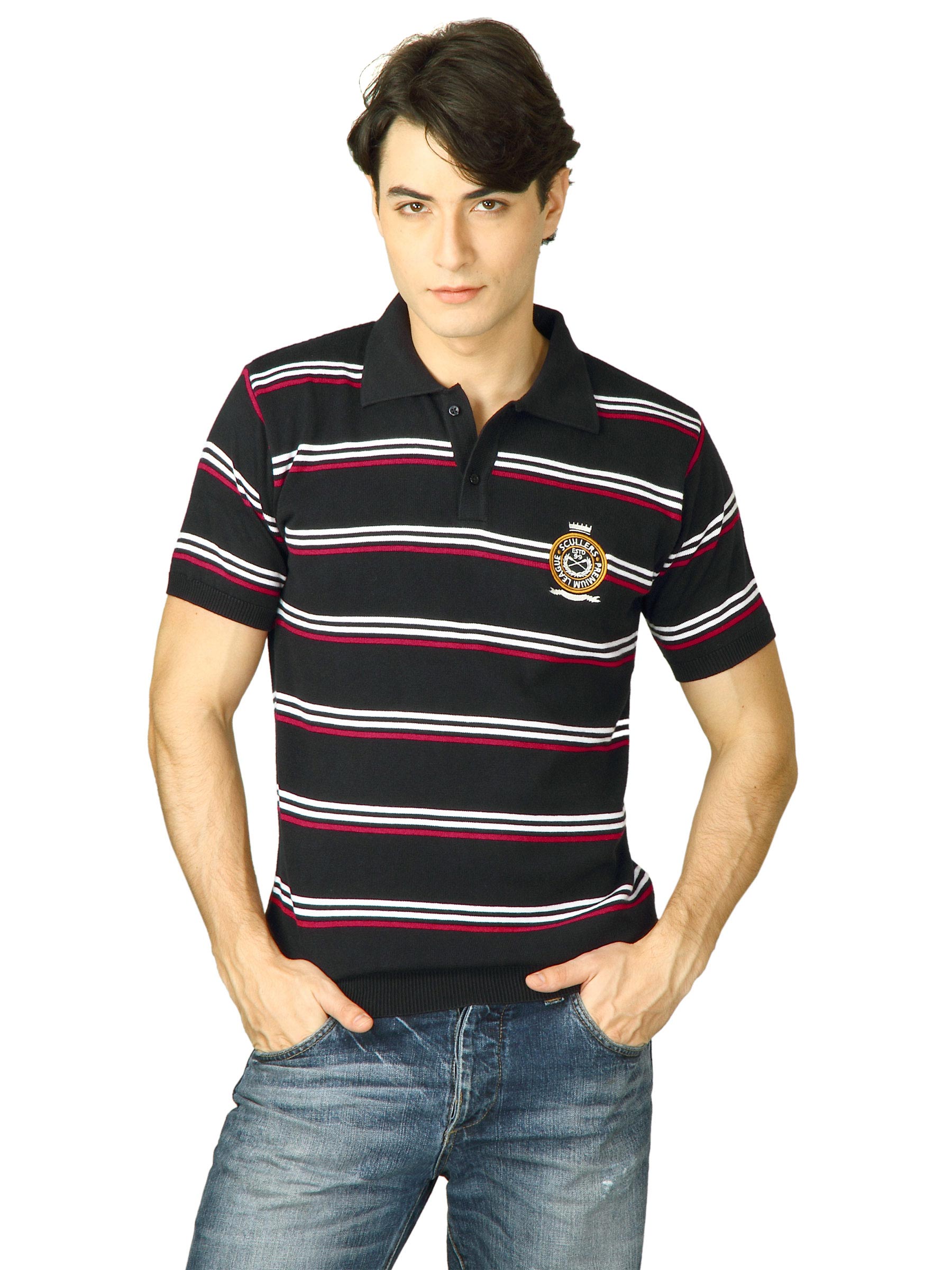 Scullers Men Navy Blue Polo T-Shirts