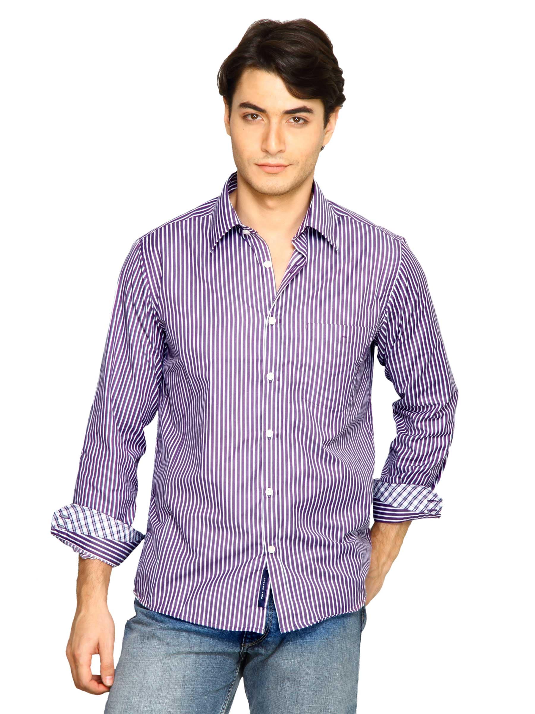 Indigo Nation Men Stripes Shirt Purple Shirts