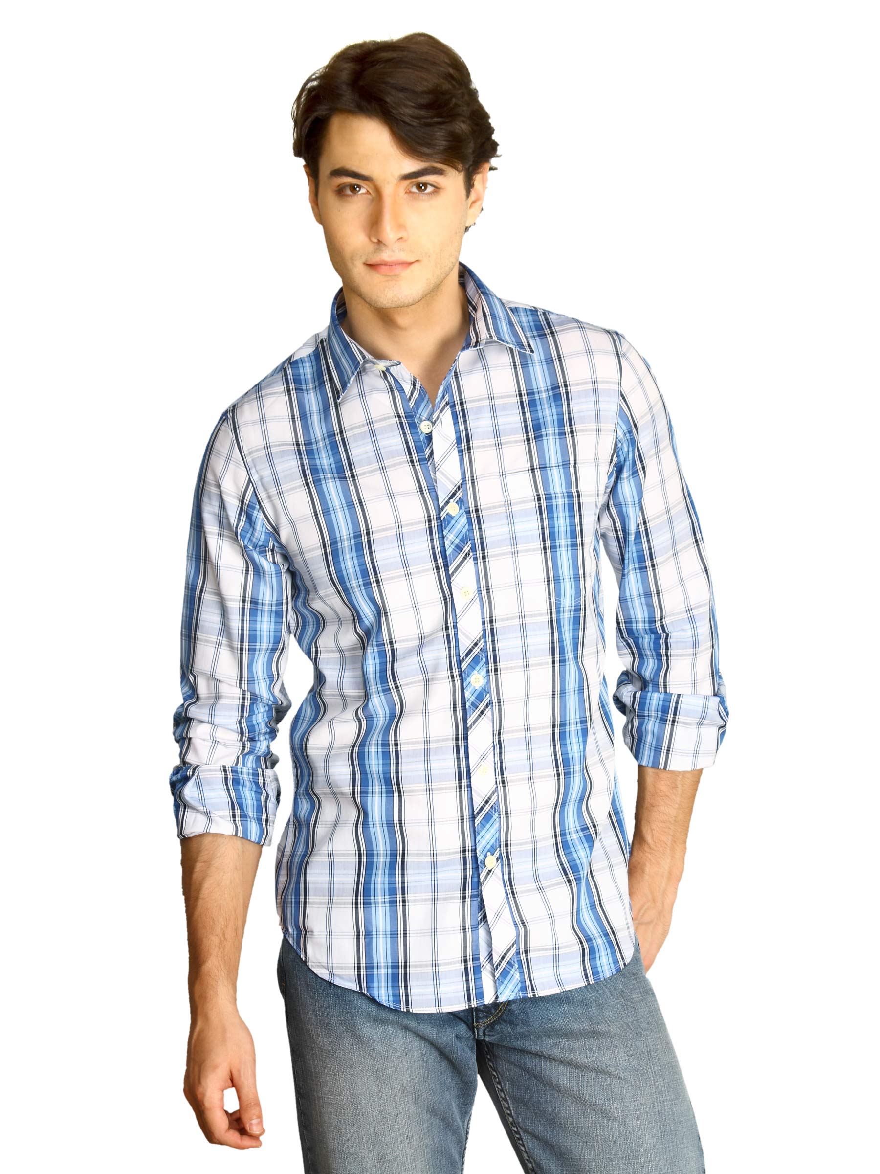 Scullers Men White Check Shirt