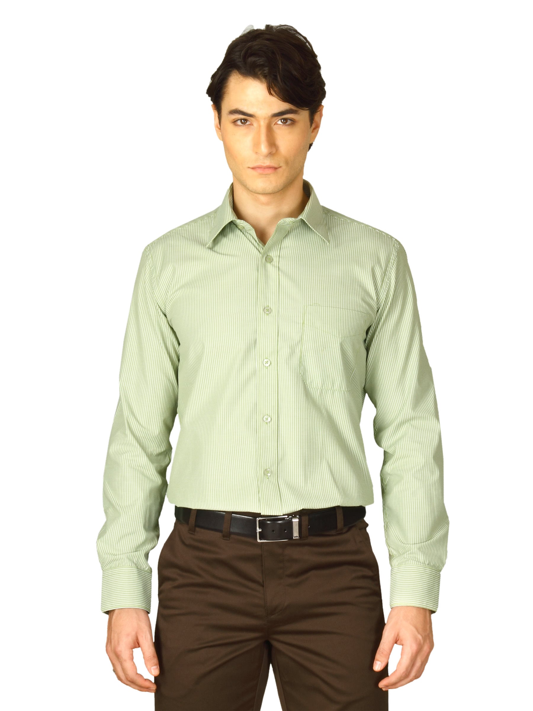Mark Taylor Men Green Striped Shirt